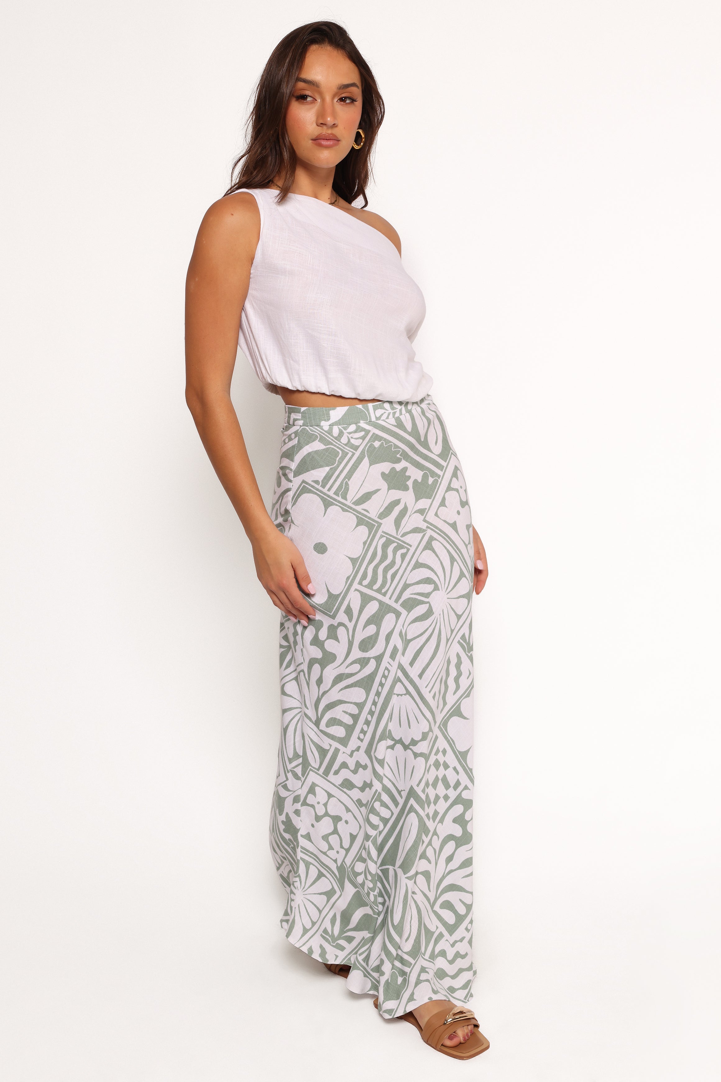 Floral Print Maxi Skirt - Willow Sage Rayon Linen