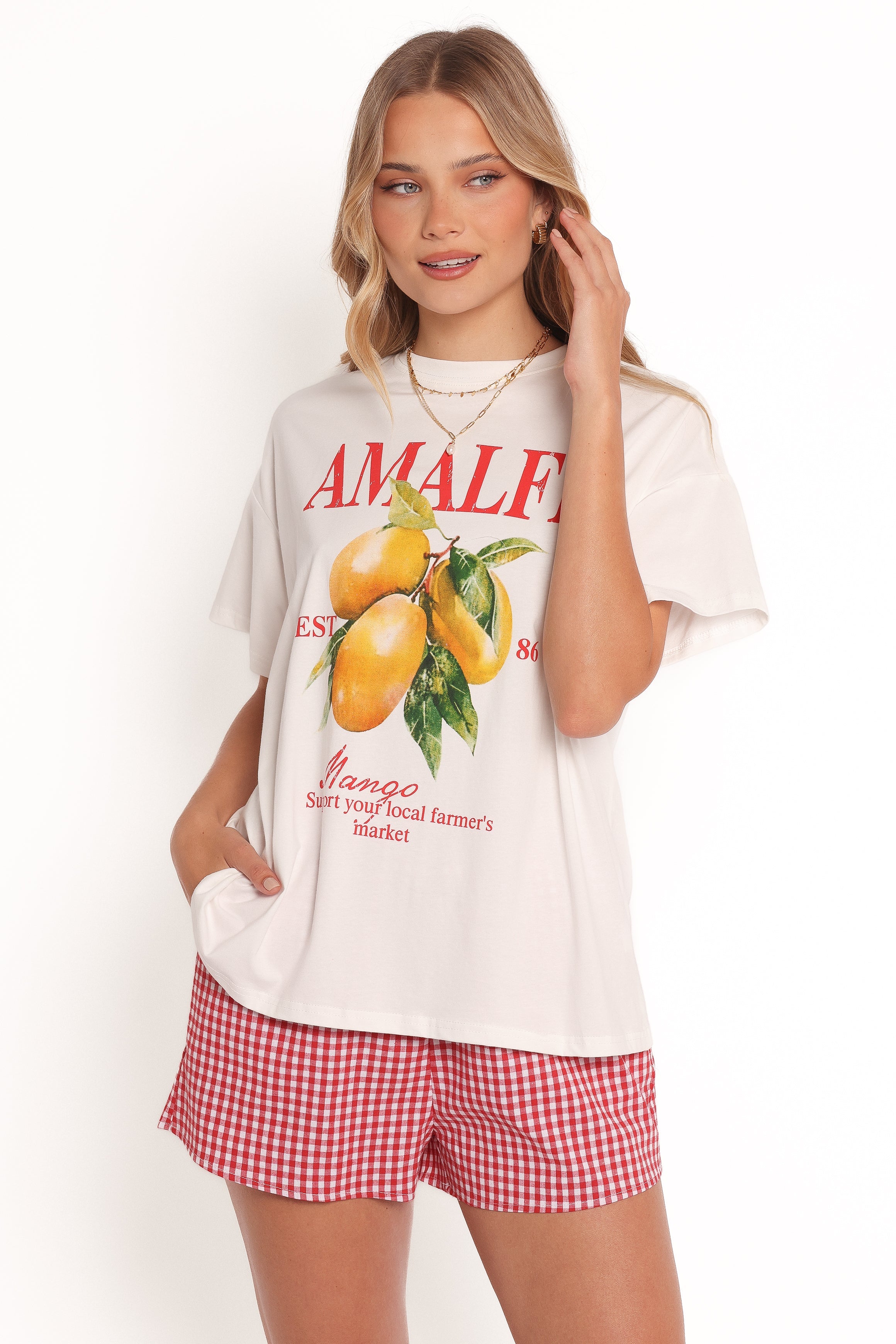 Amalfi Graphic Print Cotton Tee & Gingham Shorts Set