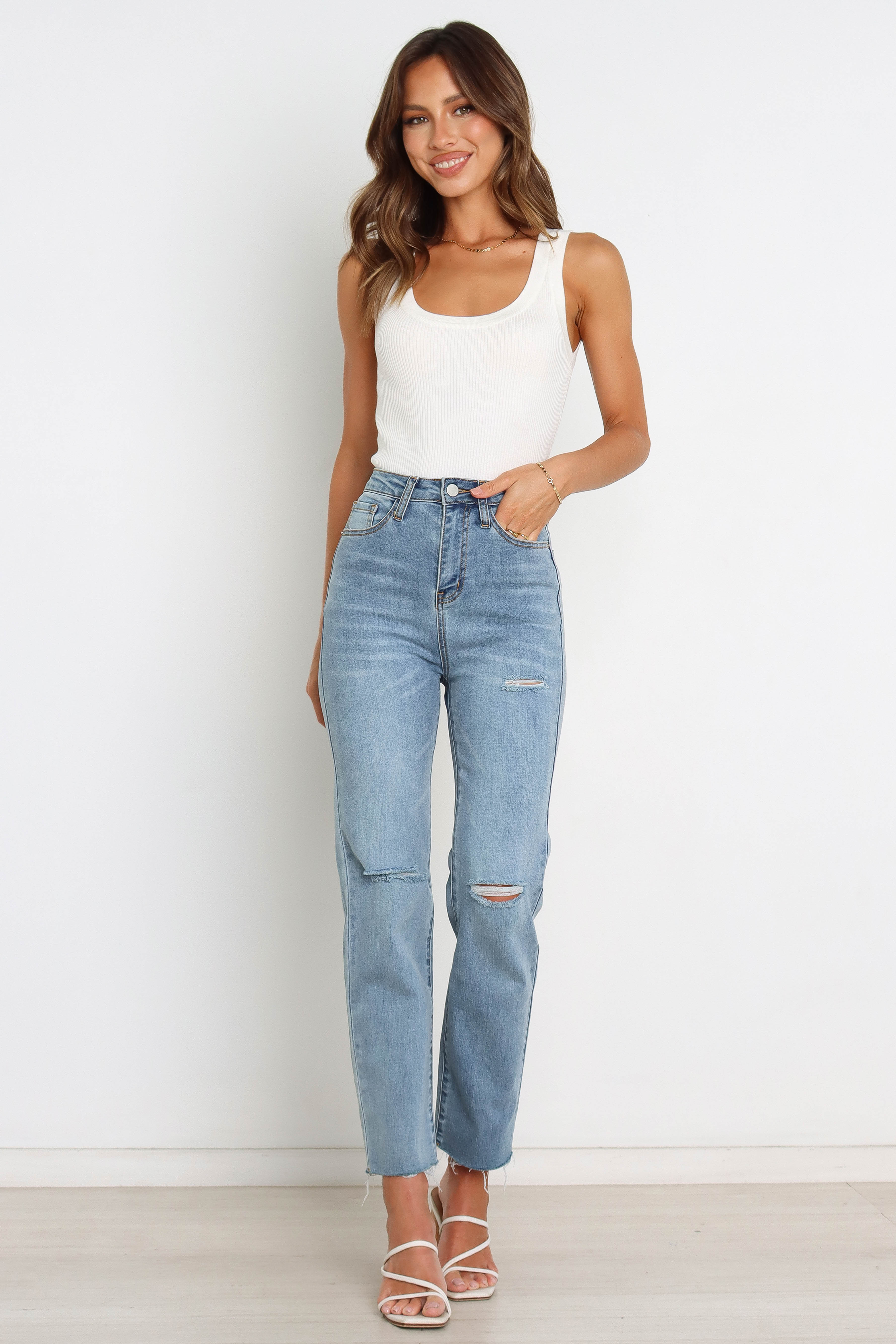 Women's White Ribbed Stretch Tobi Top - Lightweight Casual Shirt