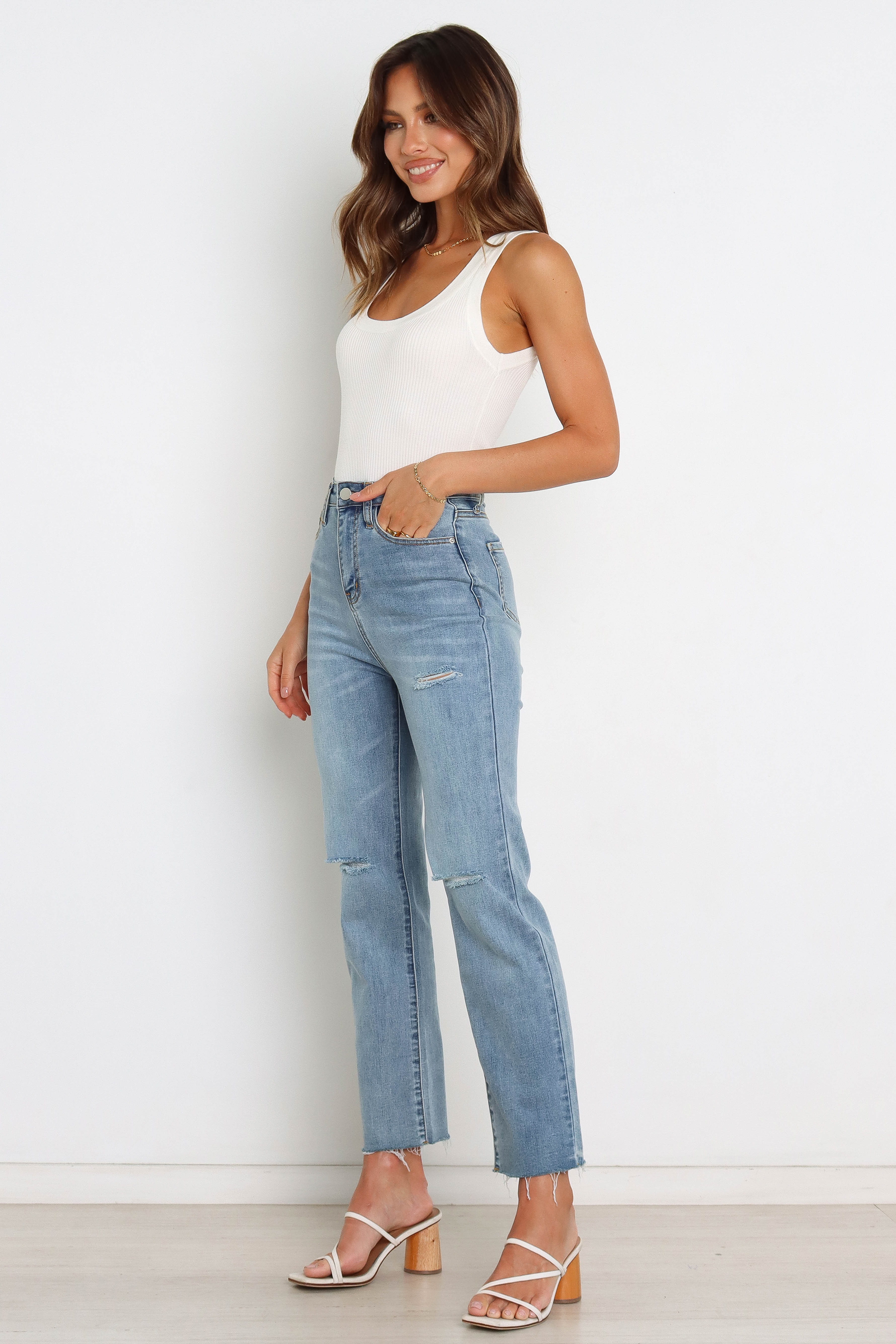 Women's White Ribbed Stretch Tobi Top - Lightweight Casual Shirt