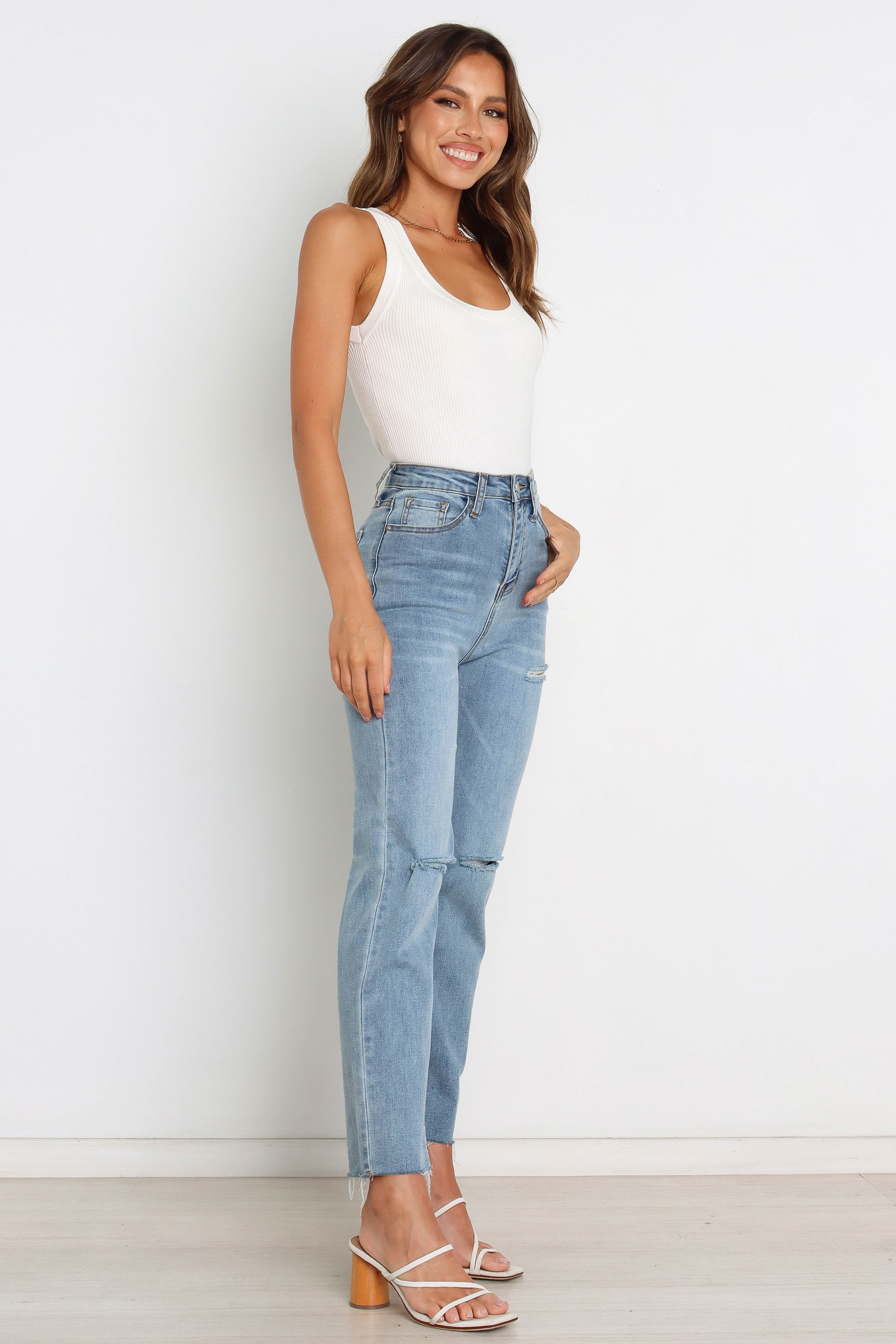 Women's White Ribbed Stretch Tobi Top - Lightweight Casual Shirt