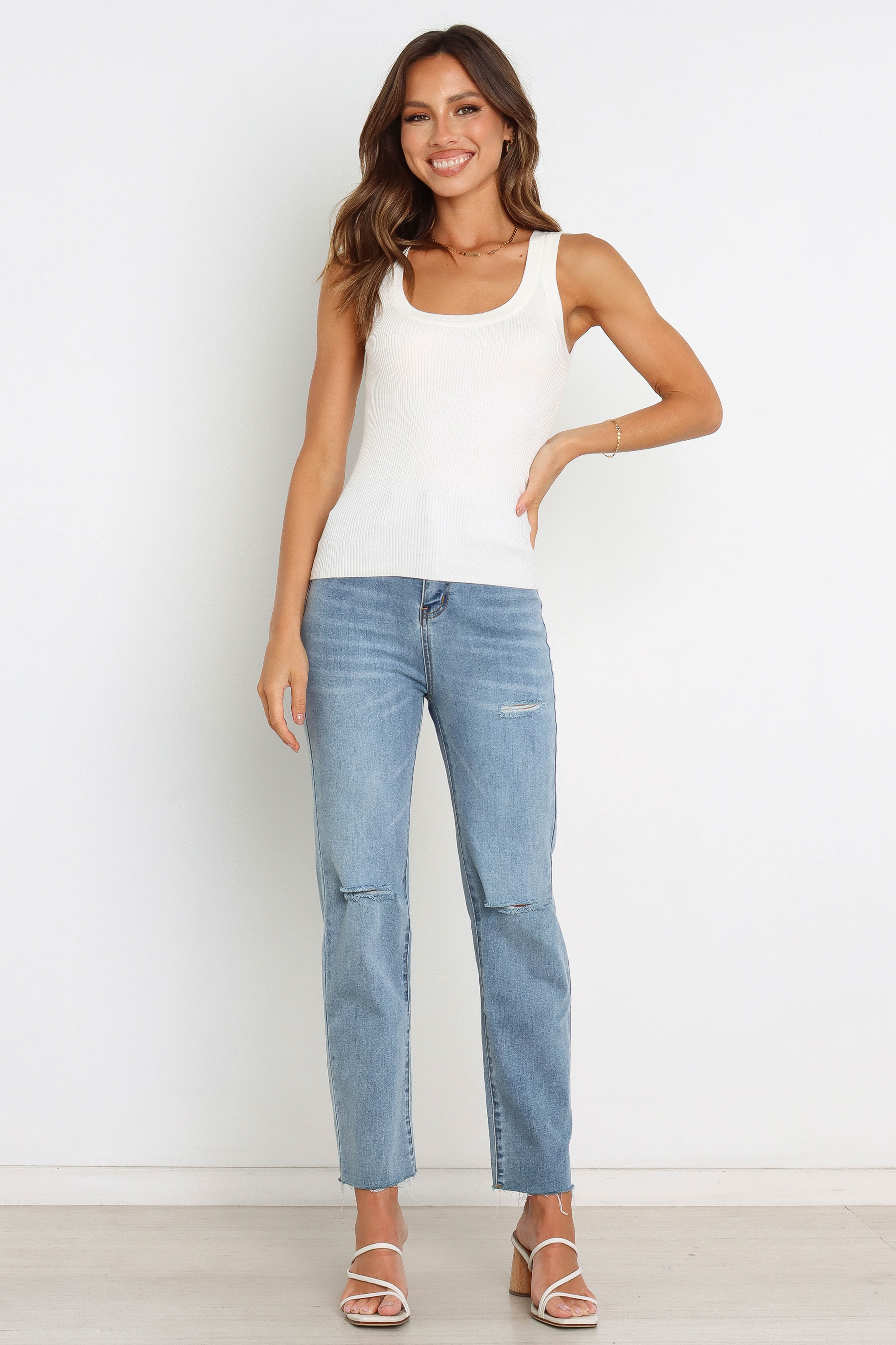 Women's White Ribbed Stretch Tobi Top - Lightweight Casual Shirt