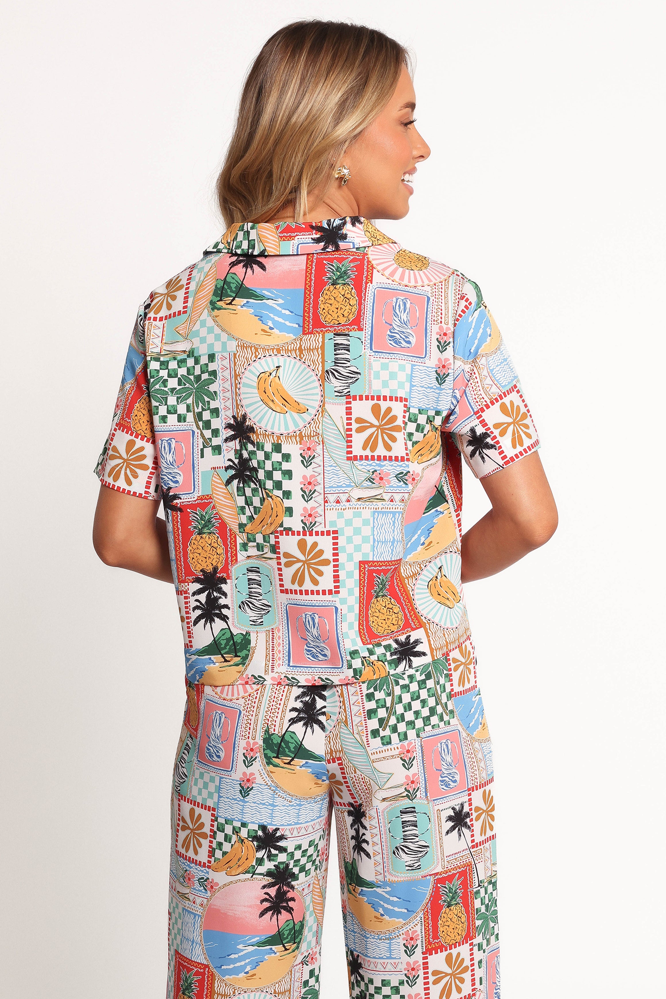 Valeria Tropical Print Cropped Shirt - Off White Multi