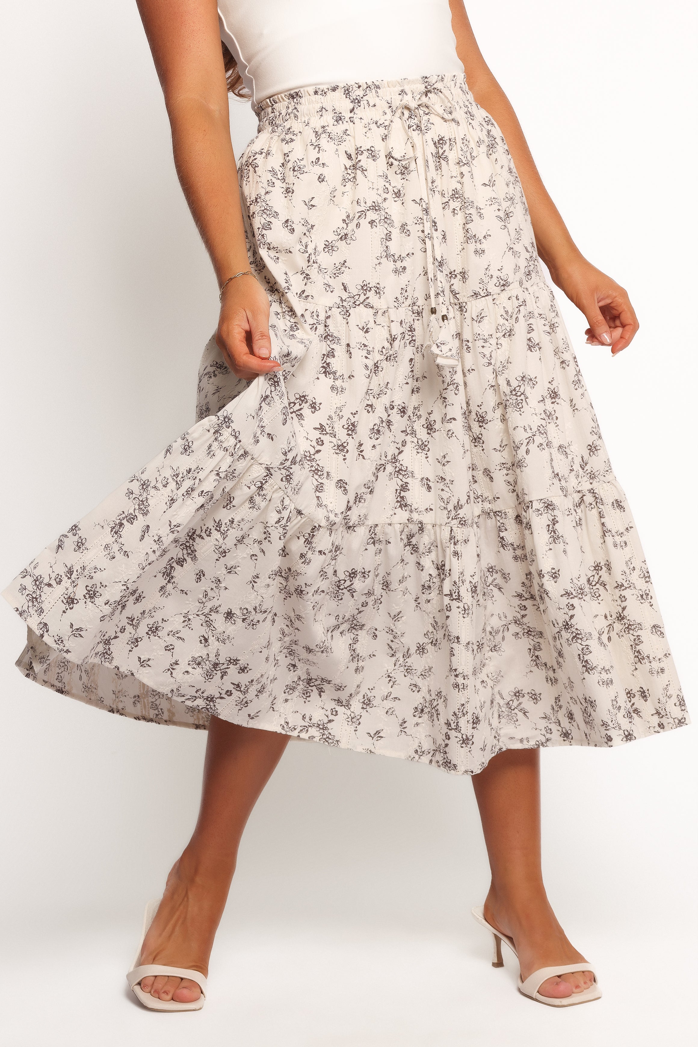 Lennon Cotton Maxi Skirt with Drawstring Waist - Brown Floral