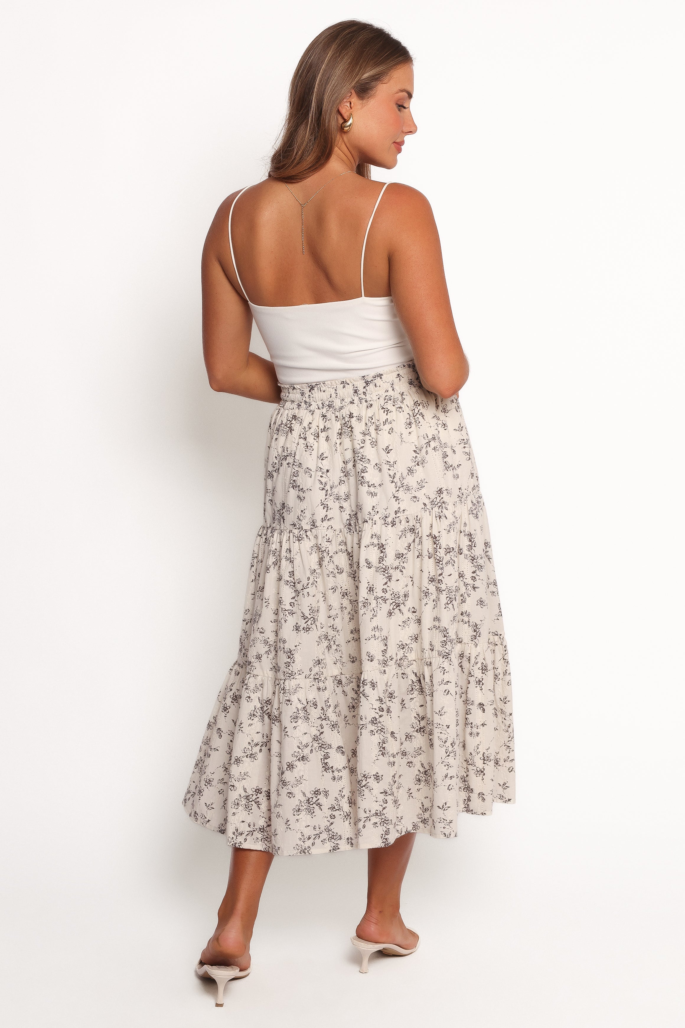 Lennon Cotton Maxi Skirt with Drawstring Waist - Brown Floral