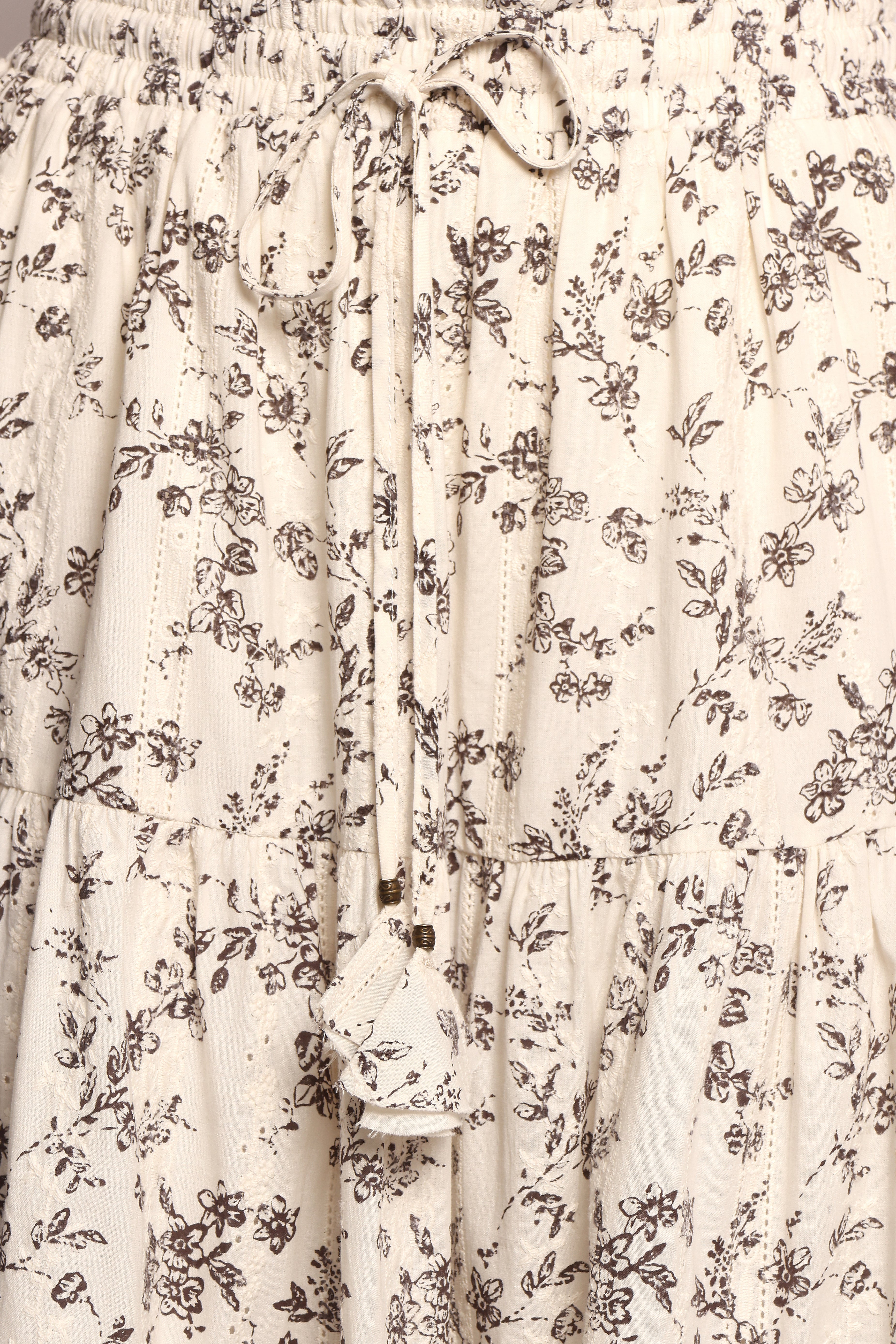 Lennon Cotton Maxi Skirt with Drawstring Waist - Brown Floral