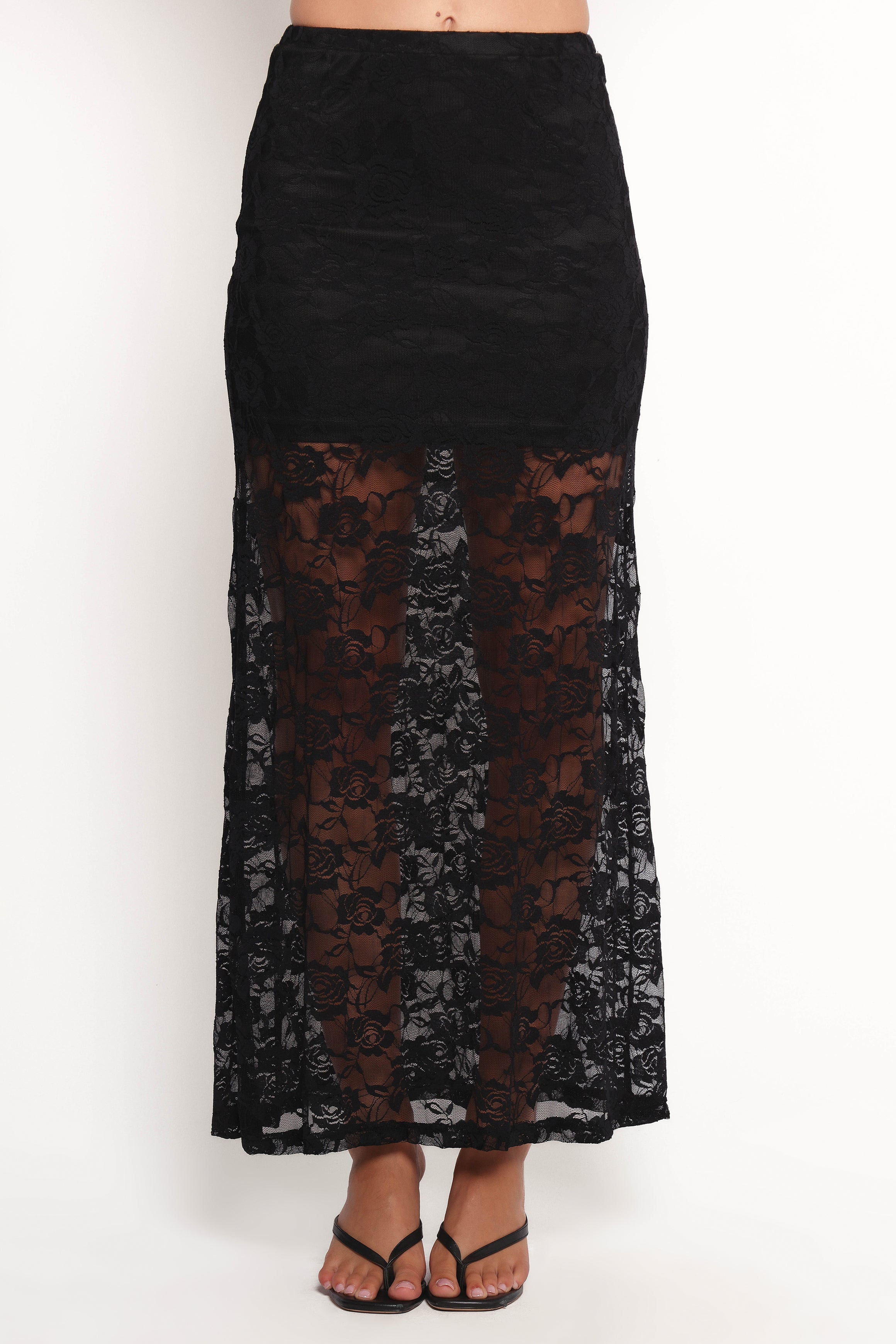 Laken Floral Lace Maxi Skirt - Black Sheer Elegance