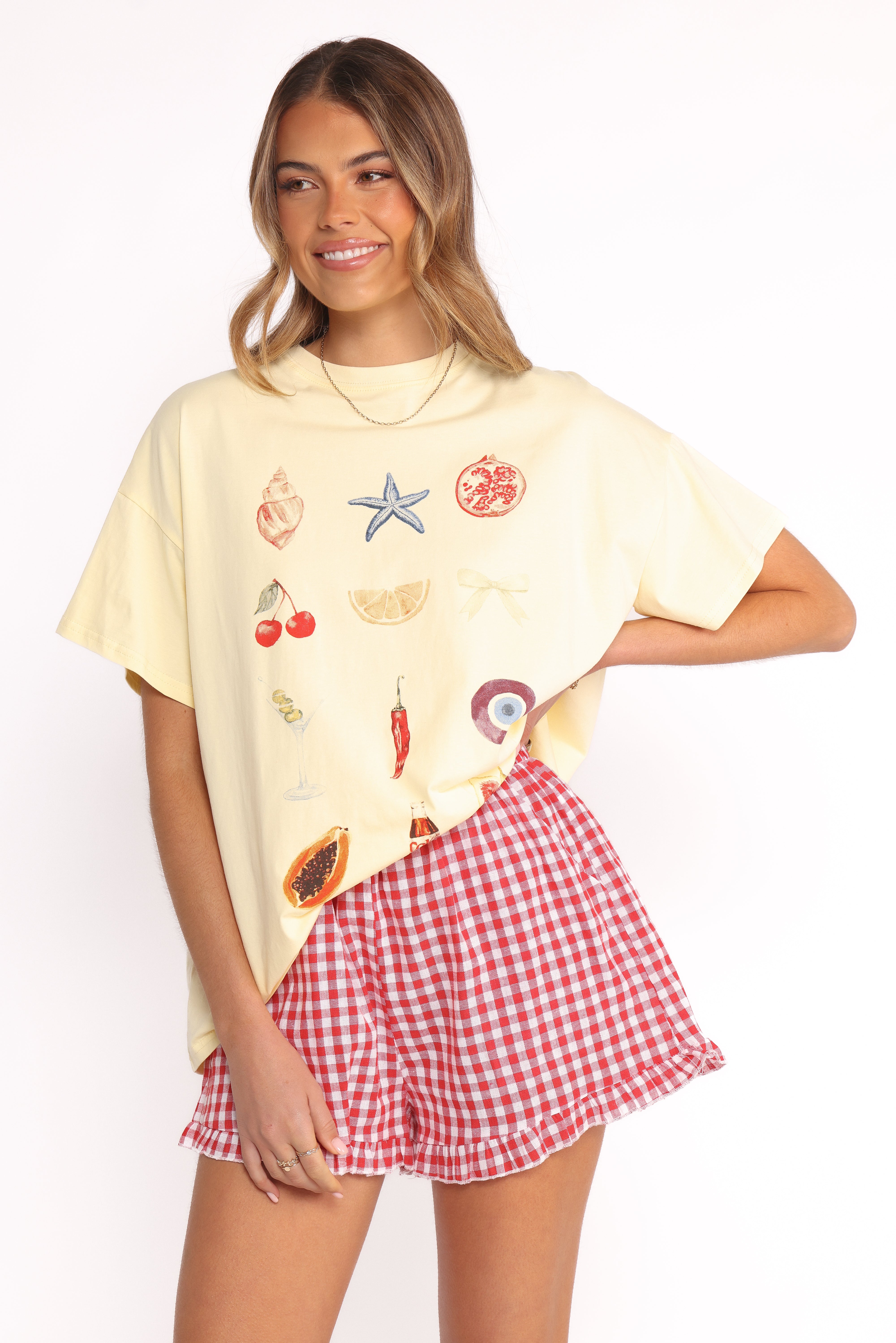 Daphne Cotton Gingham Short Set - Oversized Tee & High Waist Shorts