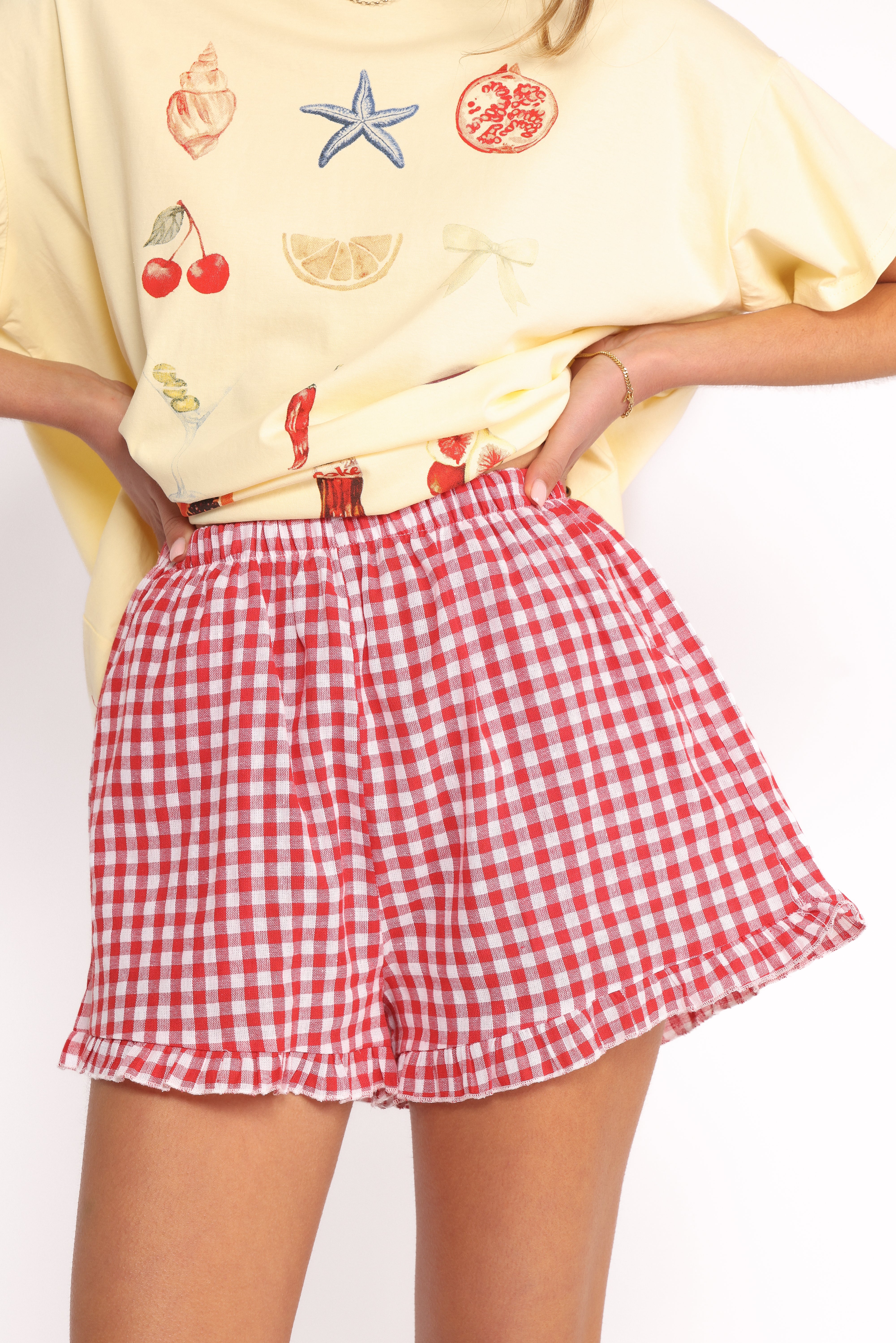 Daphne Cotton Gingham Short Set - Oversized Tee & High Waist Shorts