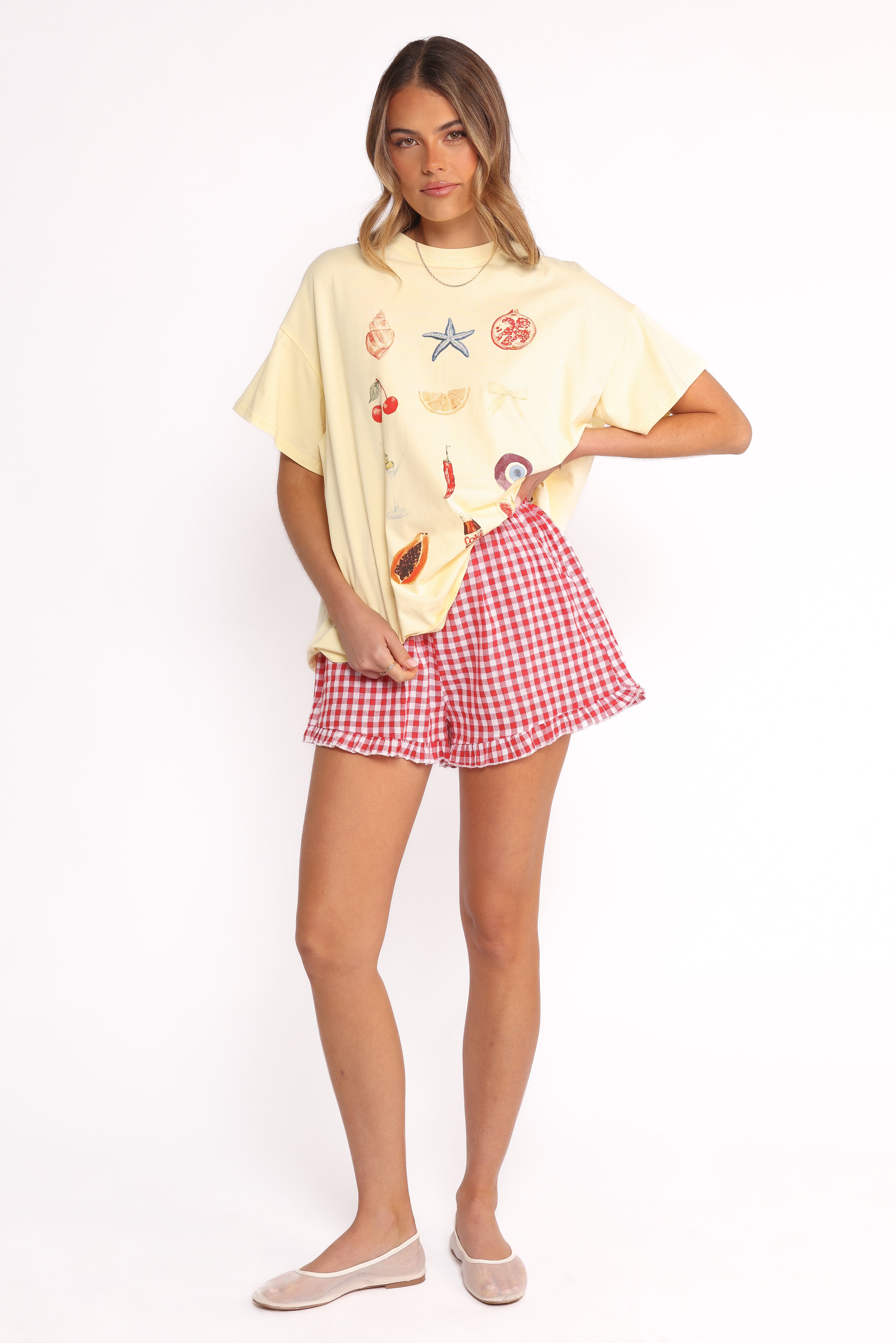 Daphne Cotton Gingham Short Set - Oversized Tee & High Waist Shorts
