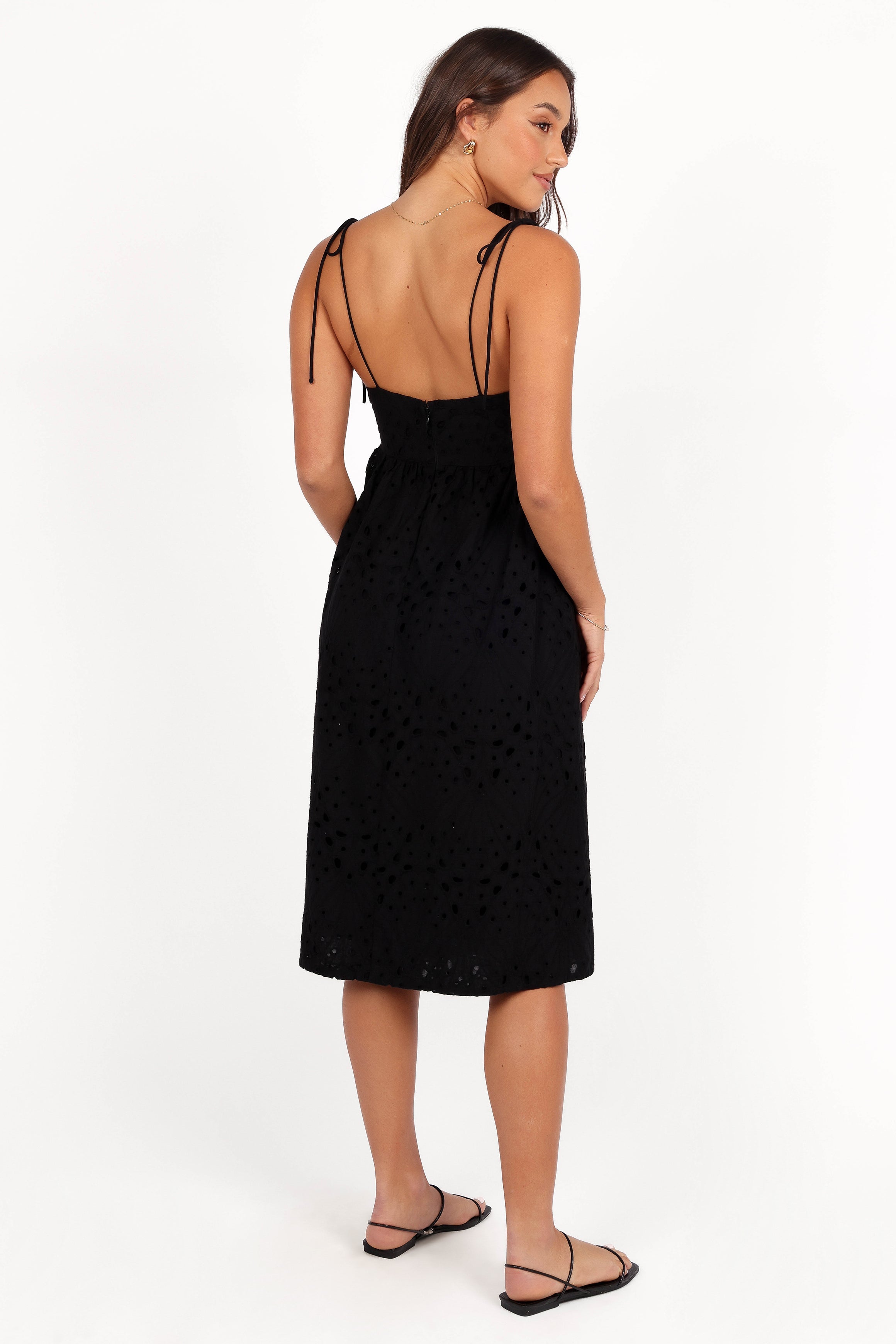 Sevara Black Midi Dress - Baby Doll Style with Square Neckline