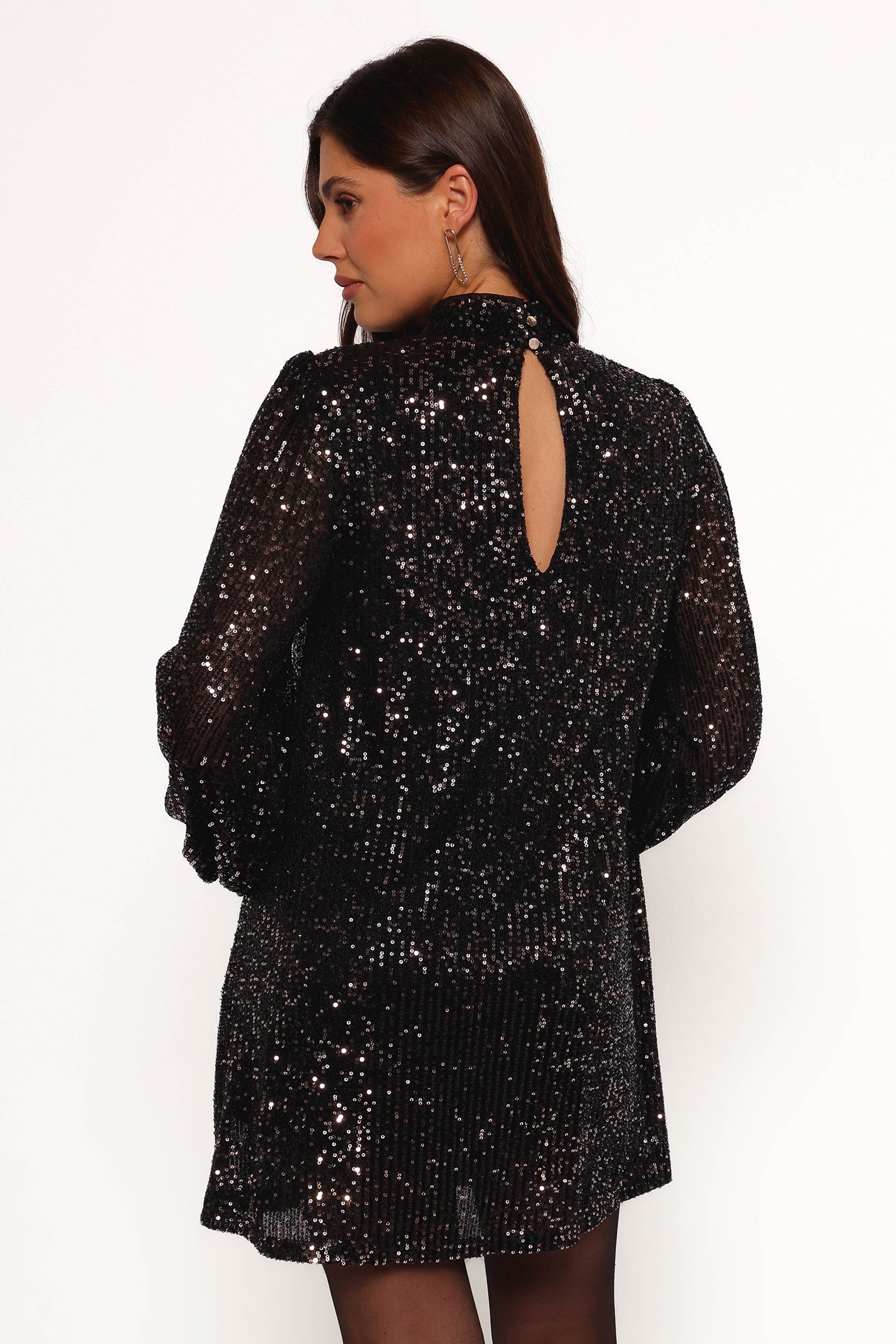 Black Sequin Mini Dress with Keyhole Back - Springfield Gold Shift Dress