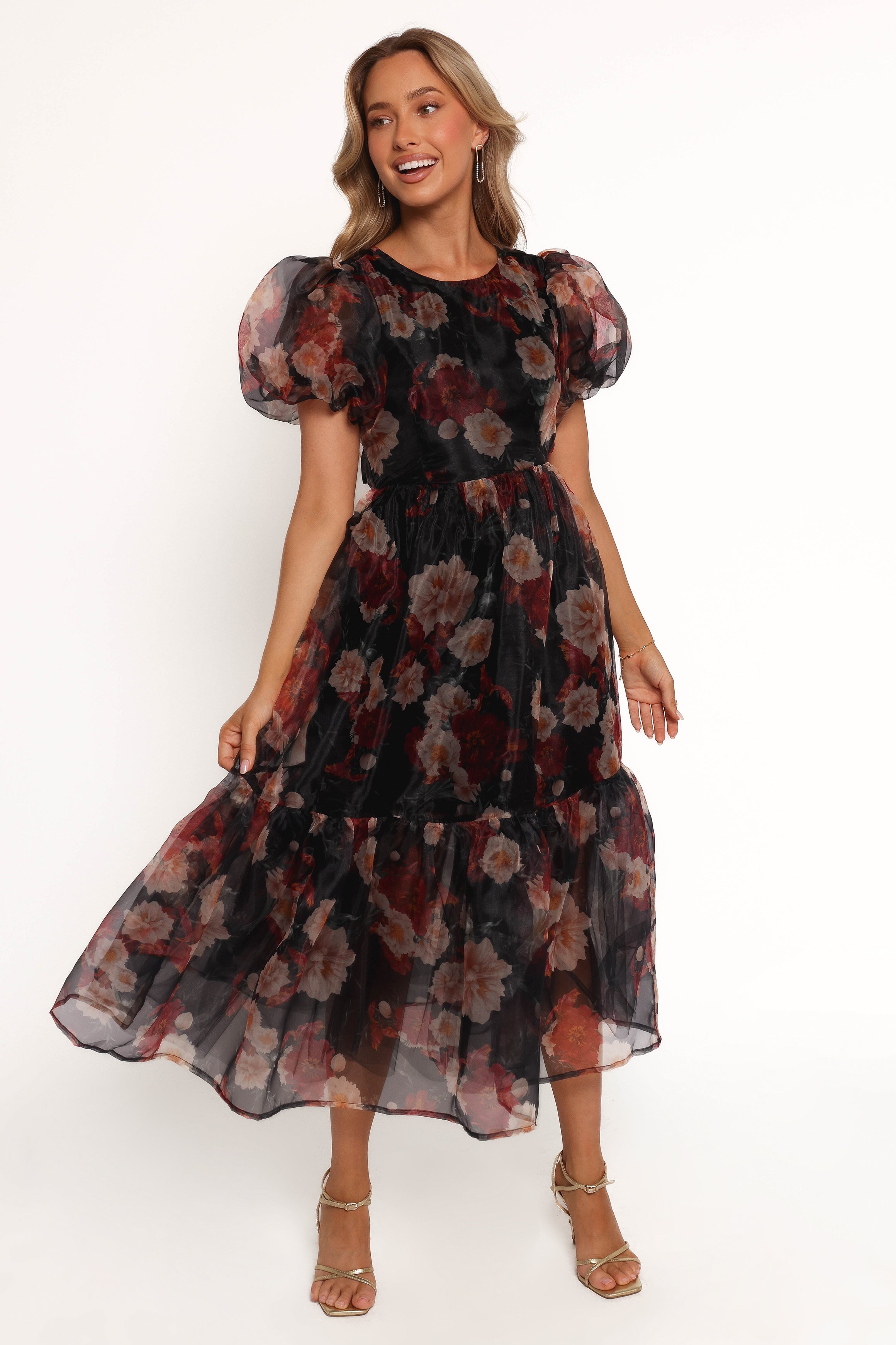 Elspeth Floral Midi Dress with Back Cut-Out Detail