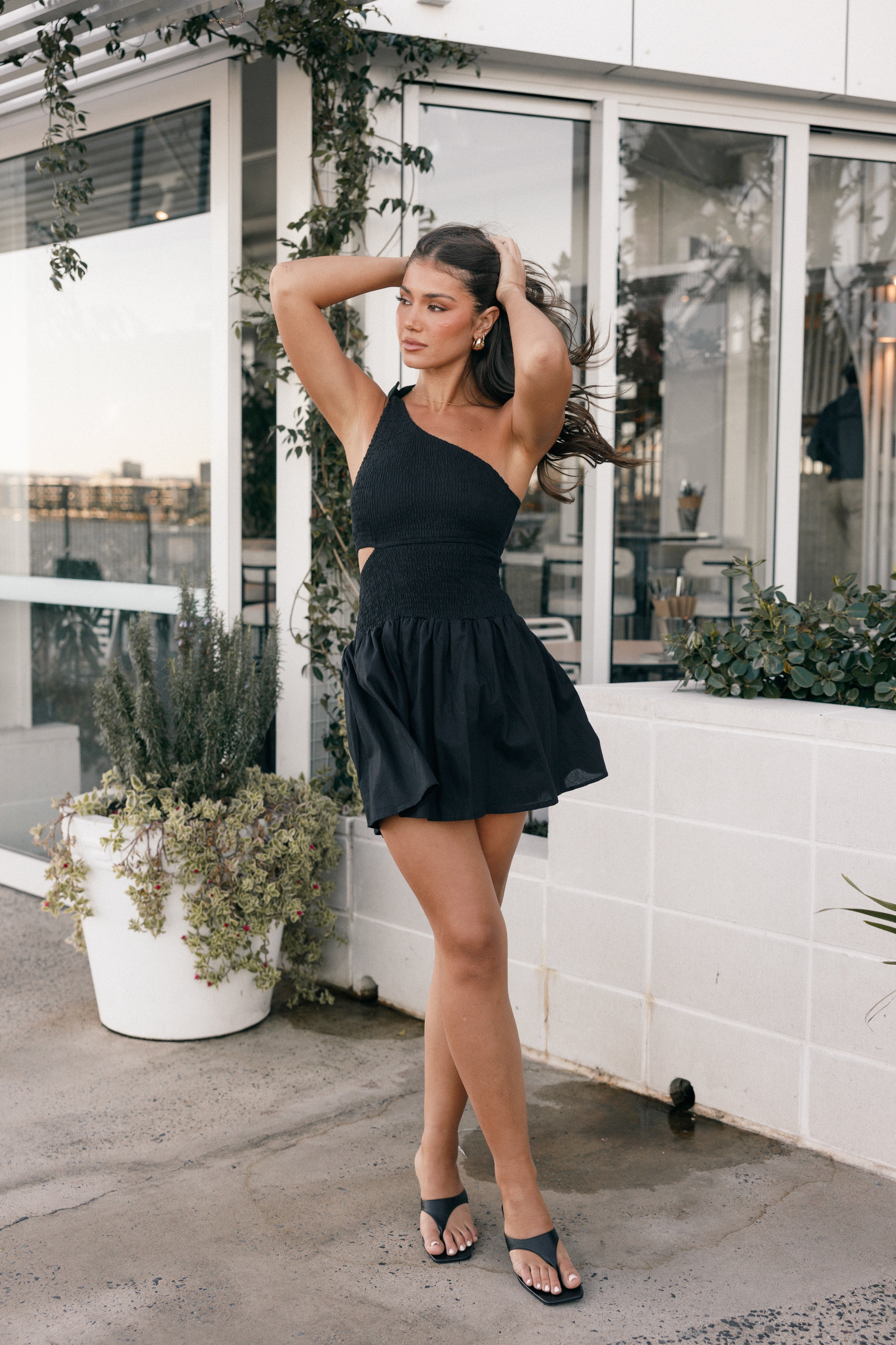 Allison Black One Shoulder Mini Dress with Cut Out Detail