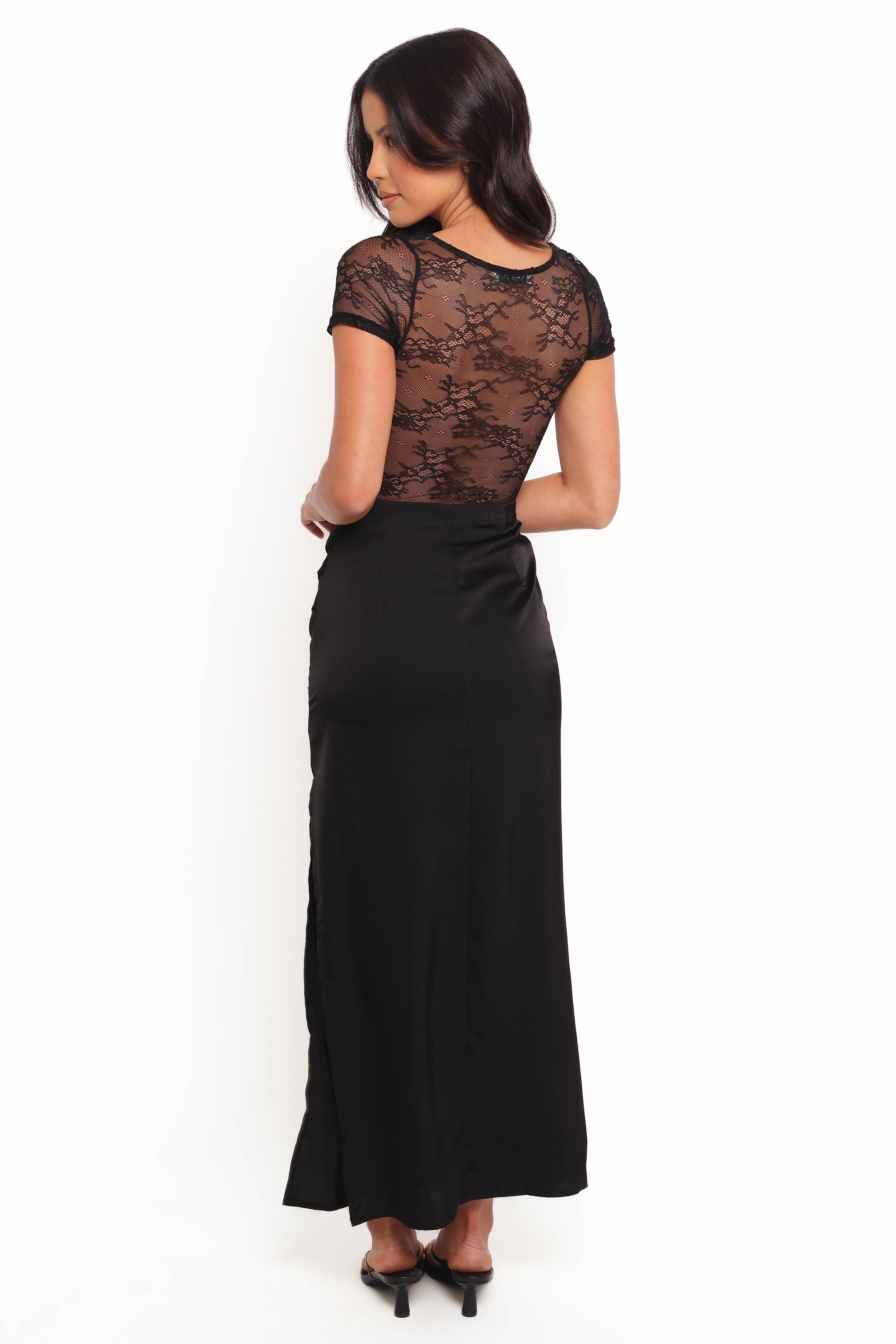 Black Lace Midi Dress - Mckayla Elegant Short Sleeve