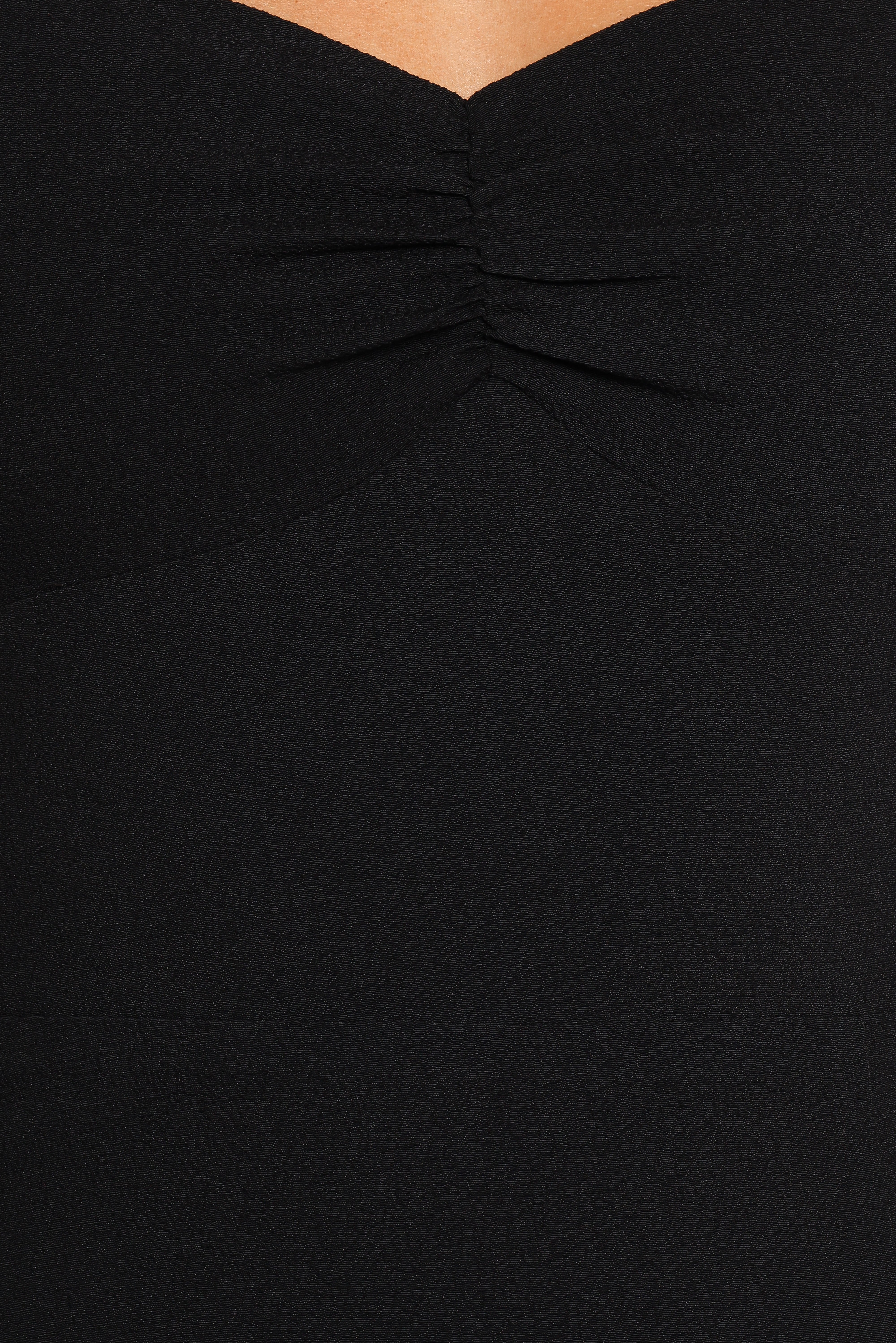 Franklin Black Long Sleeve Midi Dress with Sweetheart Neckline