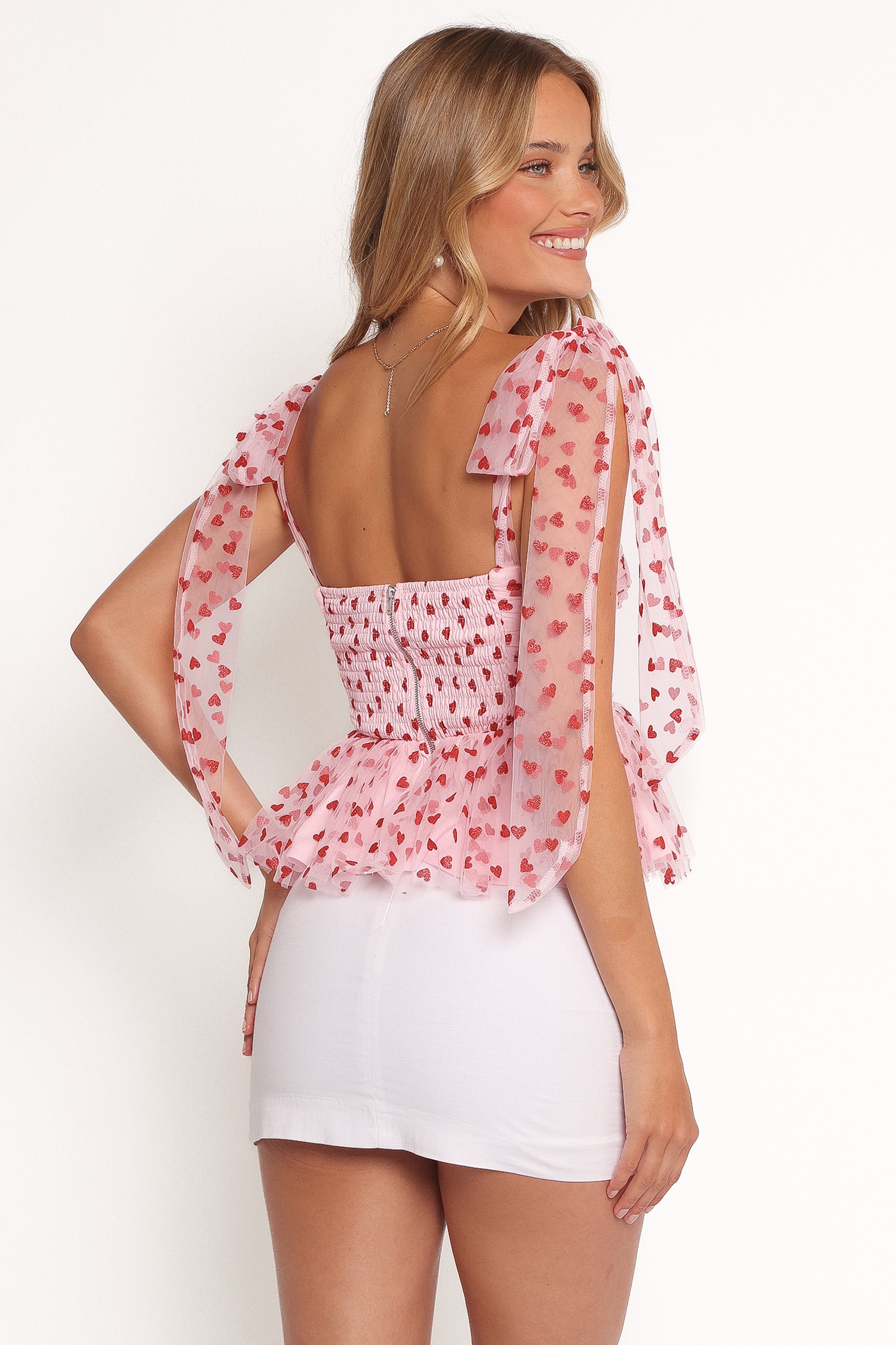 Women's Red Heart Sweetheart Neckline Top with Padded Bust & Tie Straps