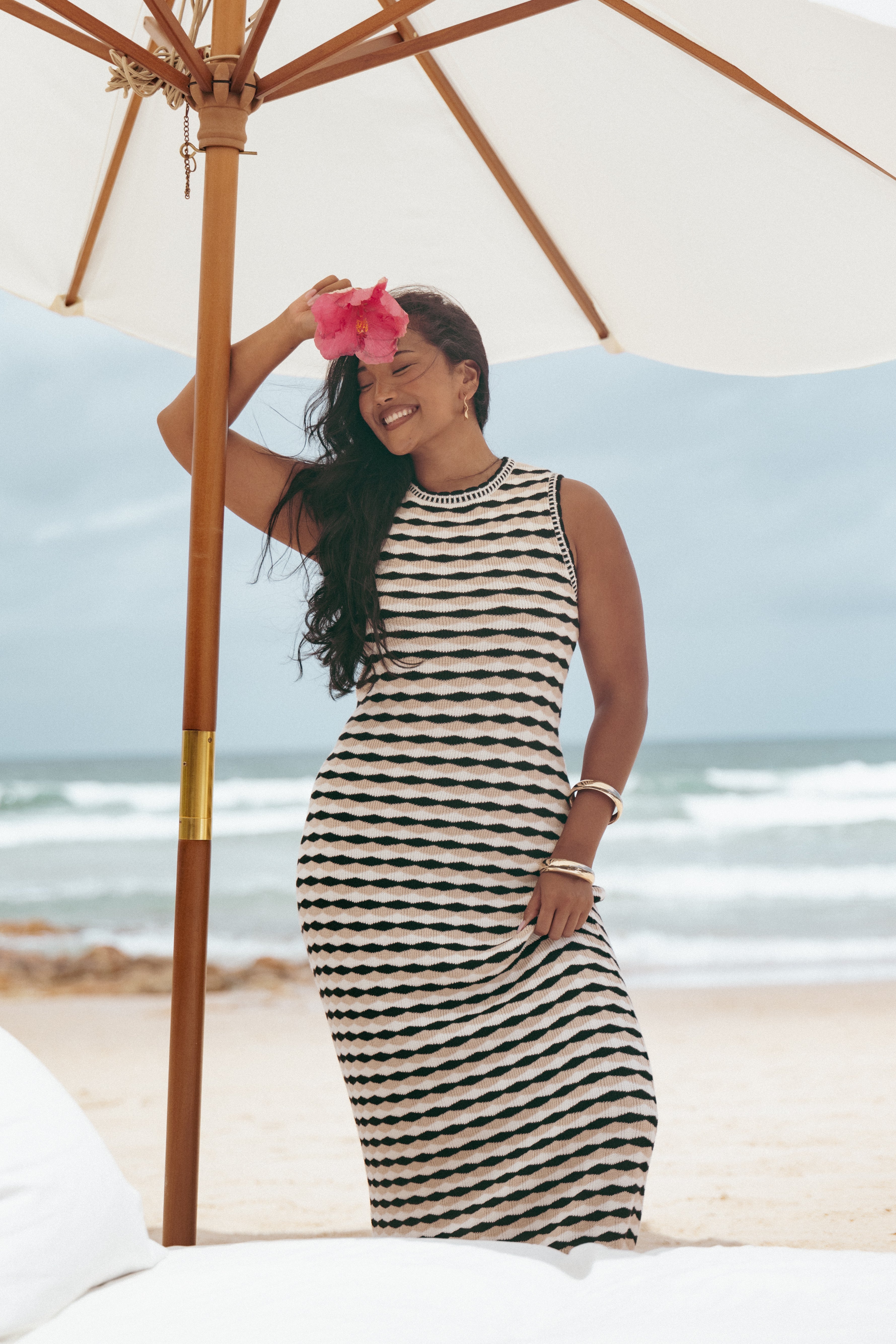 Black & White Striped Maud Maxi Dress - Cotton Bodycon Knit Dress