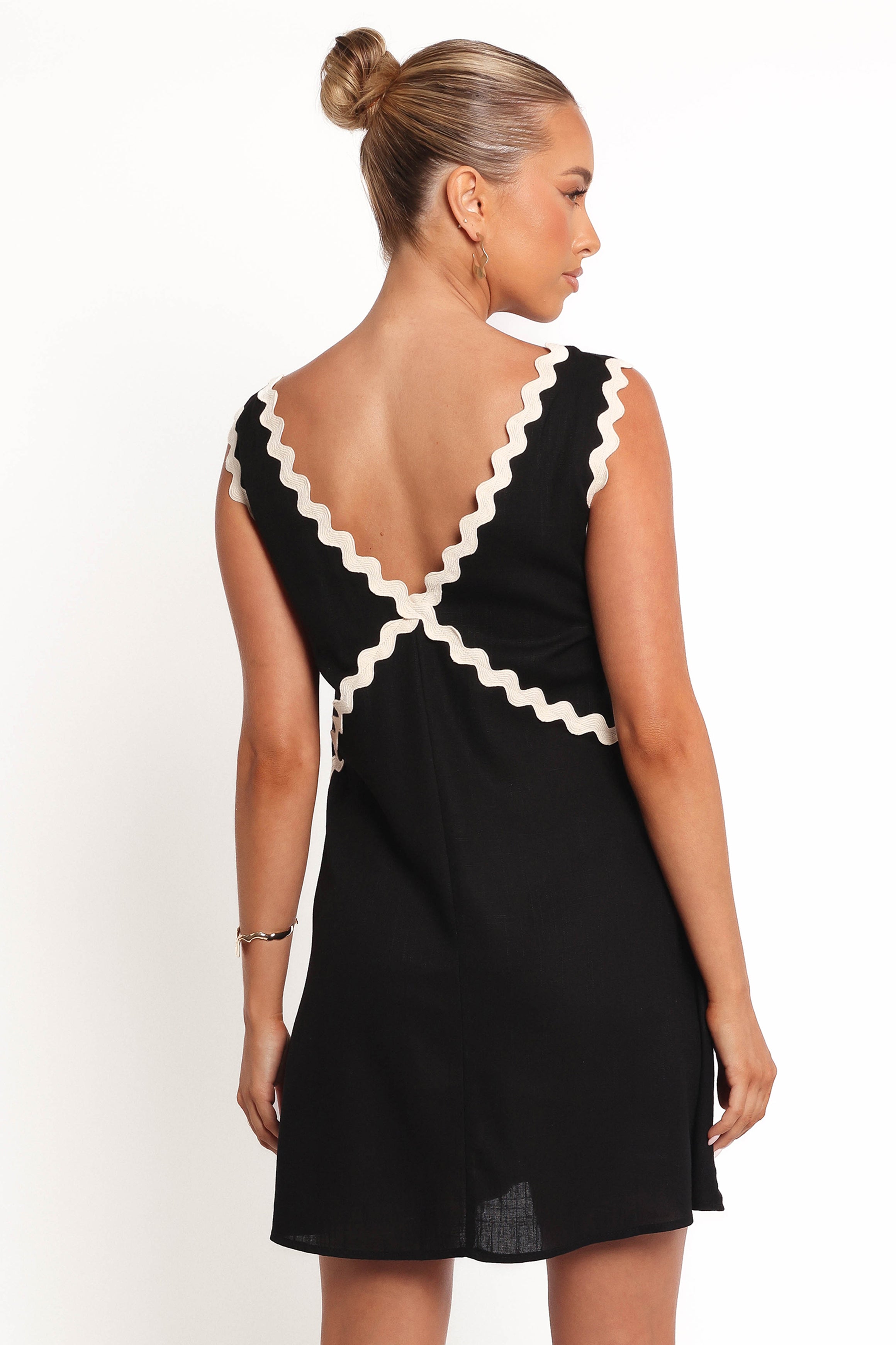 Black Mini Dress with V-Neck & Cream Trim - Lark Sleeveless Dress