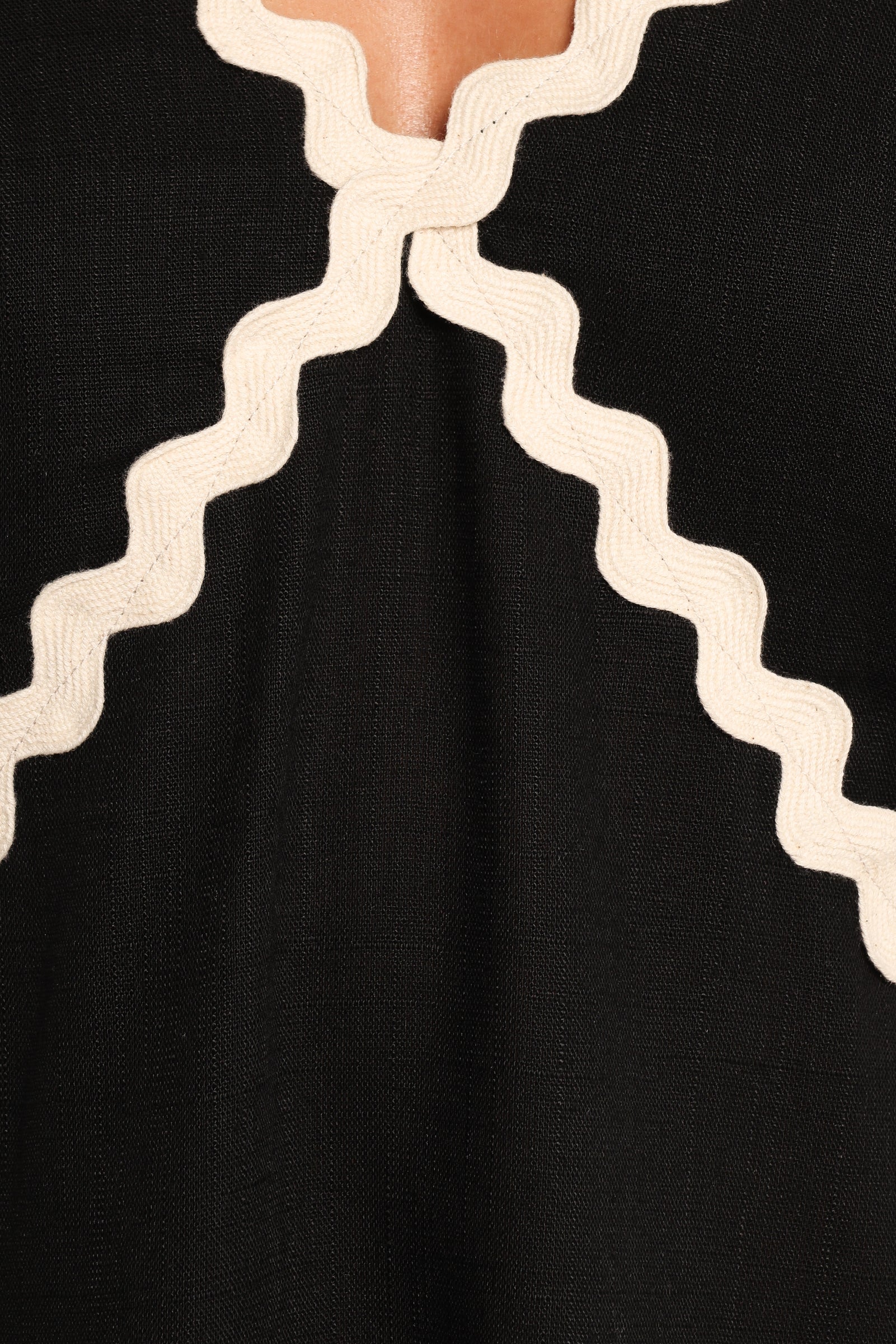 Black Mini Dress with V-Neck & Cream Trim - Lark Sleeveless Dress