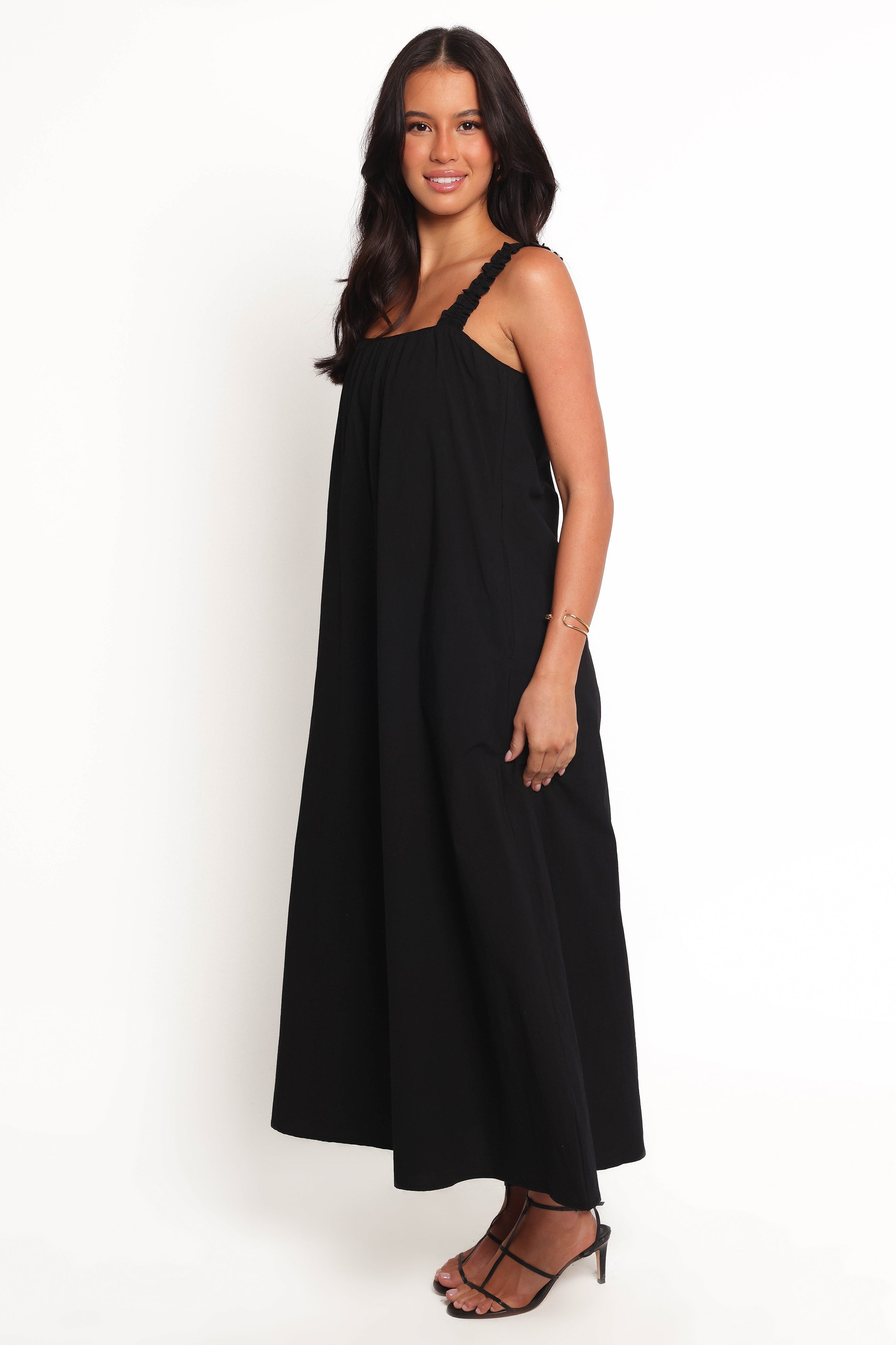 Alessandra Black Maxi Dress with Elastic Straps & Back Zip