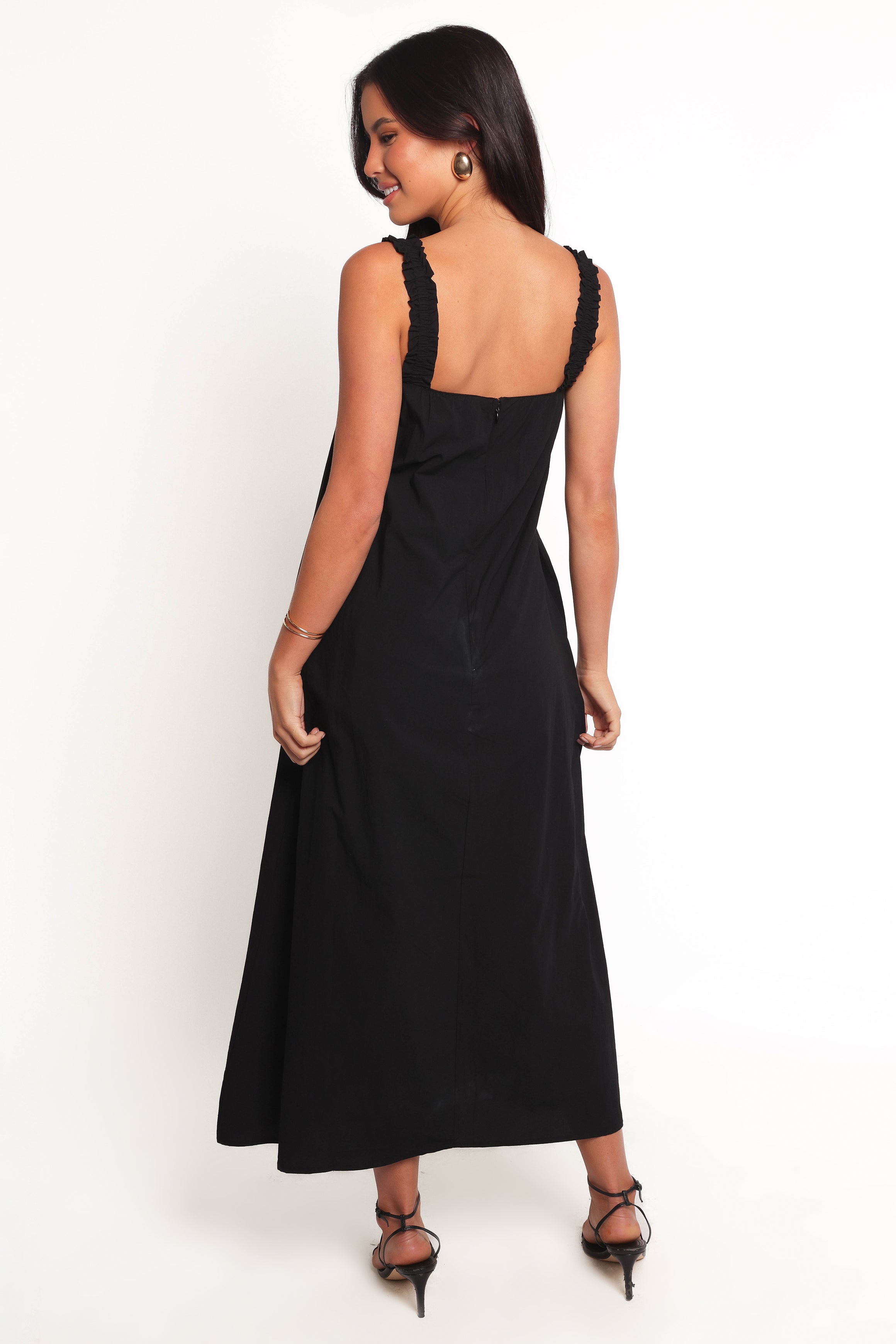 Alessandra Black Maxi Dress with Elastic Straps & Back Zip