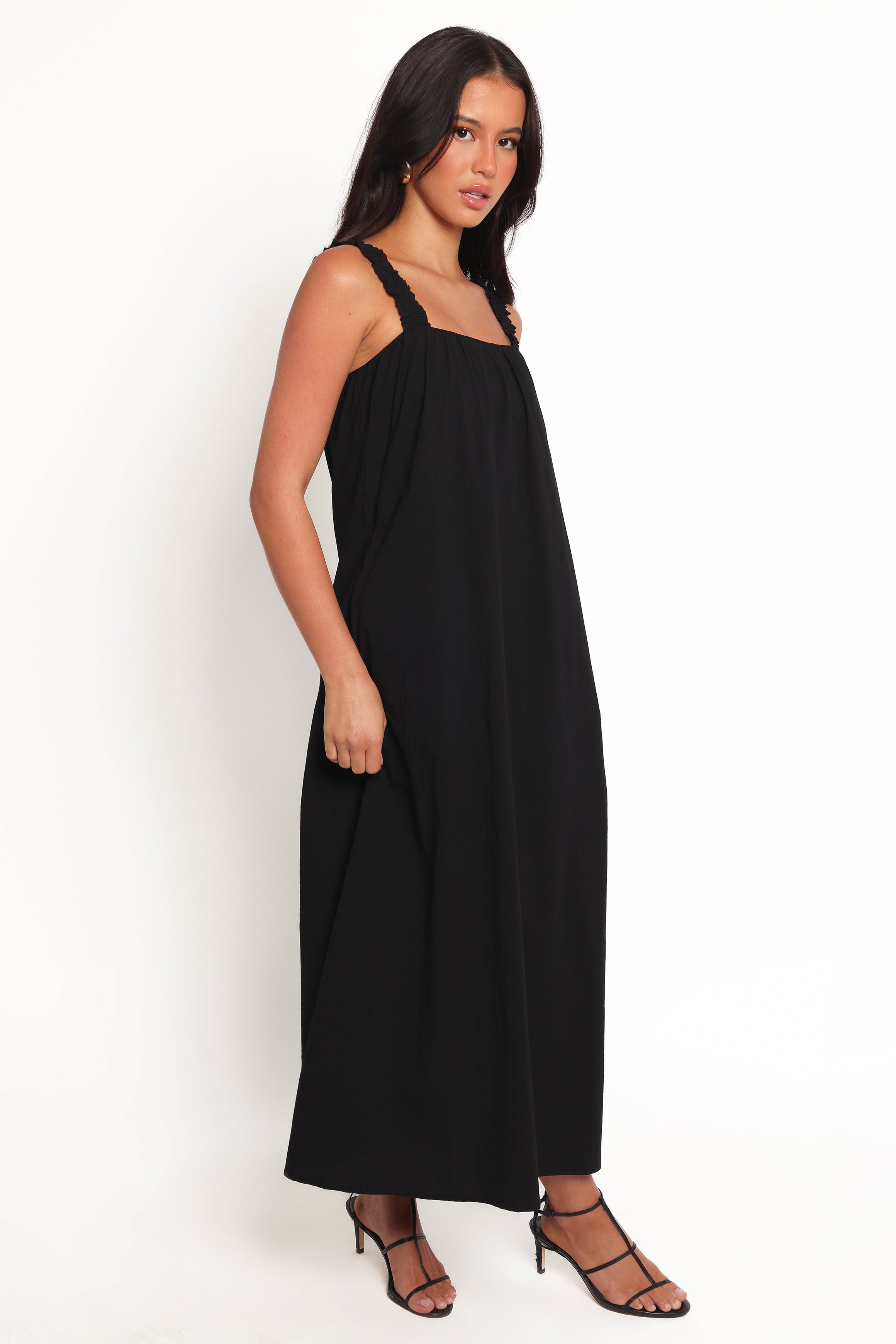 Alessandra Black Maxi Dress with Elastic Straps & Back Zip
