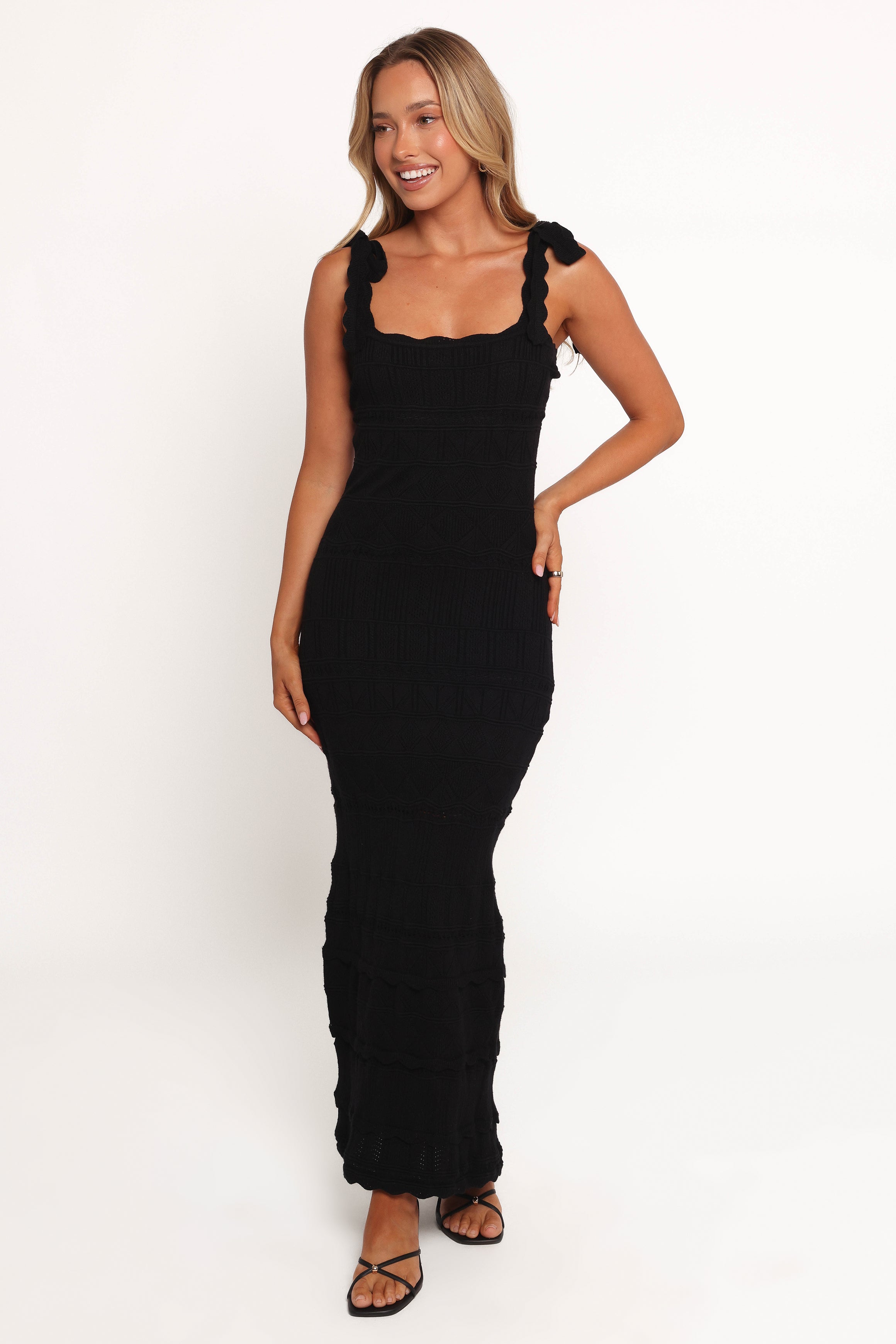 Anicia Square Neck Bodycon Midi Dress - Black