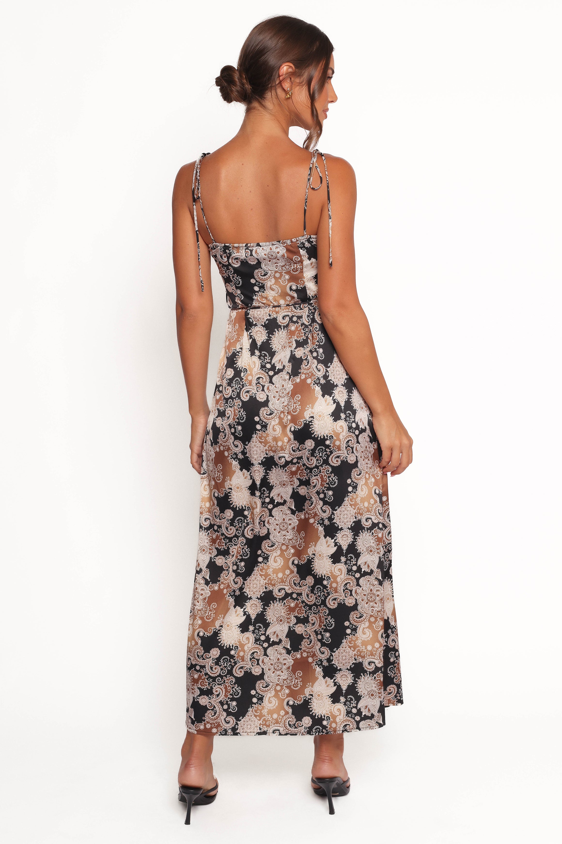 Aster Paisley Print Satin Maxi Dress with Tie Straps