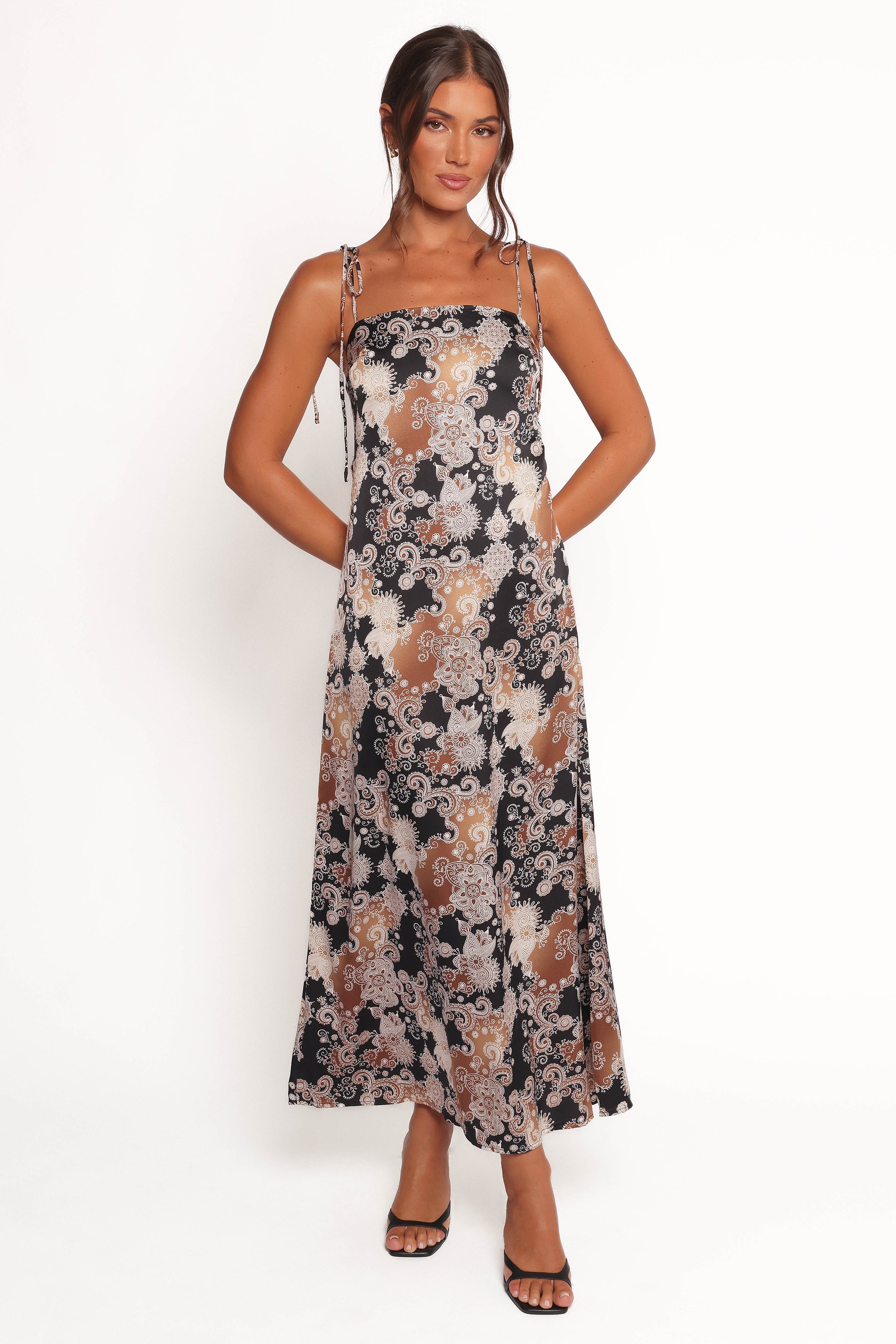 Aster Paisley Print Satin Maxi Dress with Tie Straps