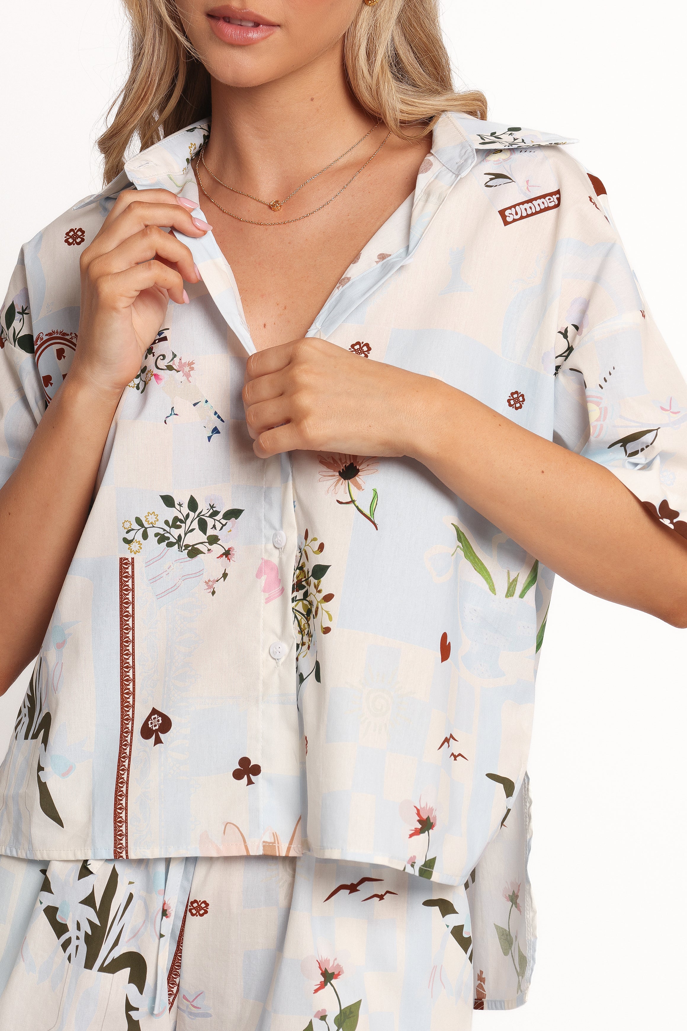 Jaymes Blue Floral Cotton Shirt - Relaxed Fit Short Sleeve