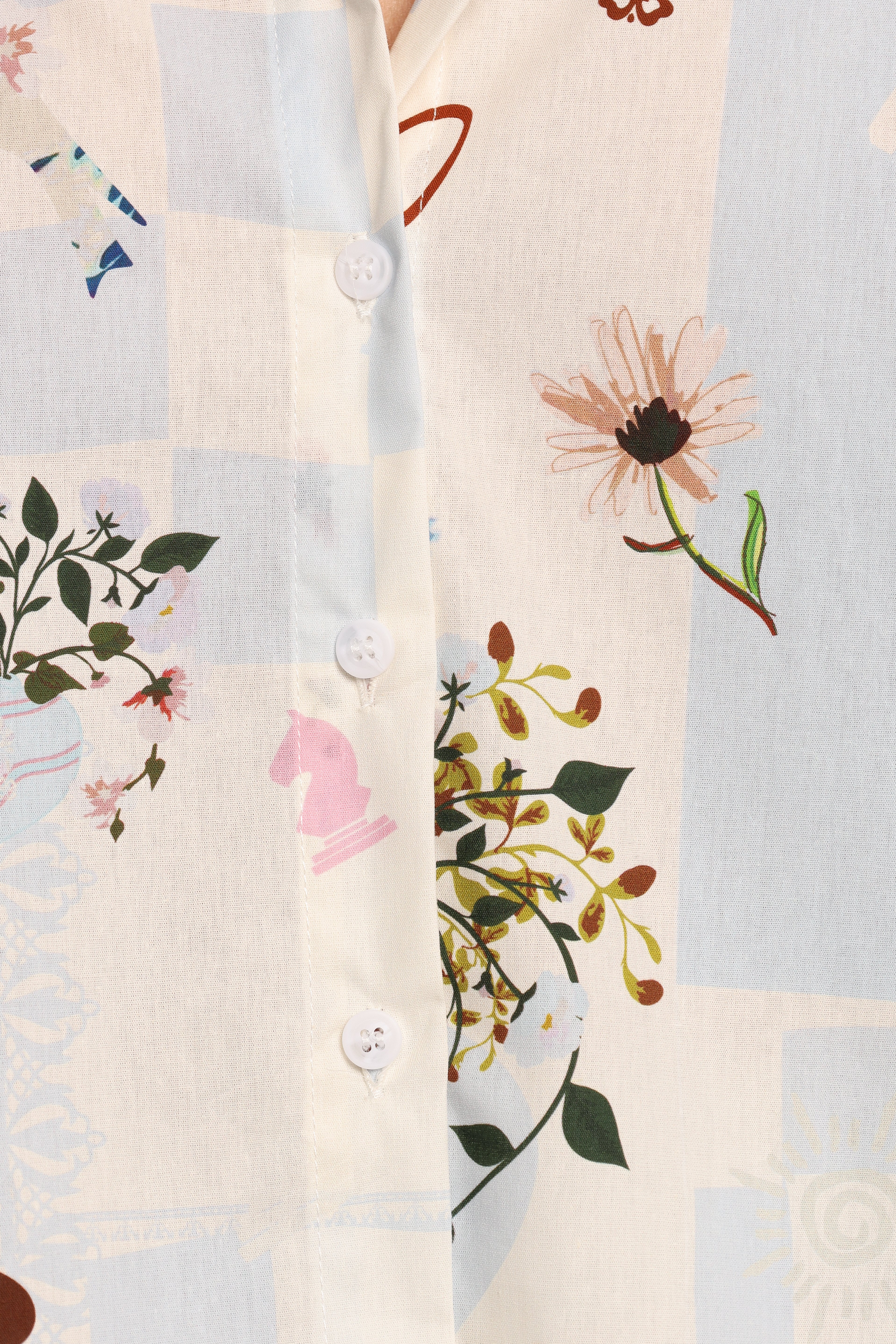 Jaymes Blue Floral Cotton Shirt - Relaxed Fit Short Sleeve