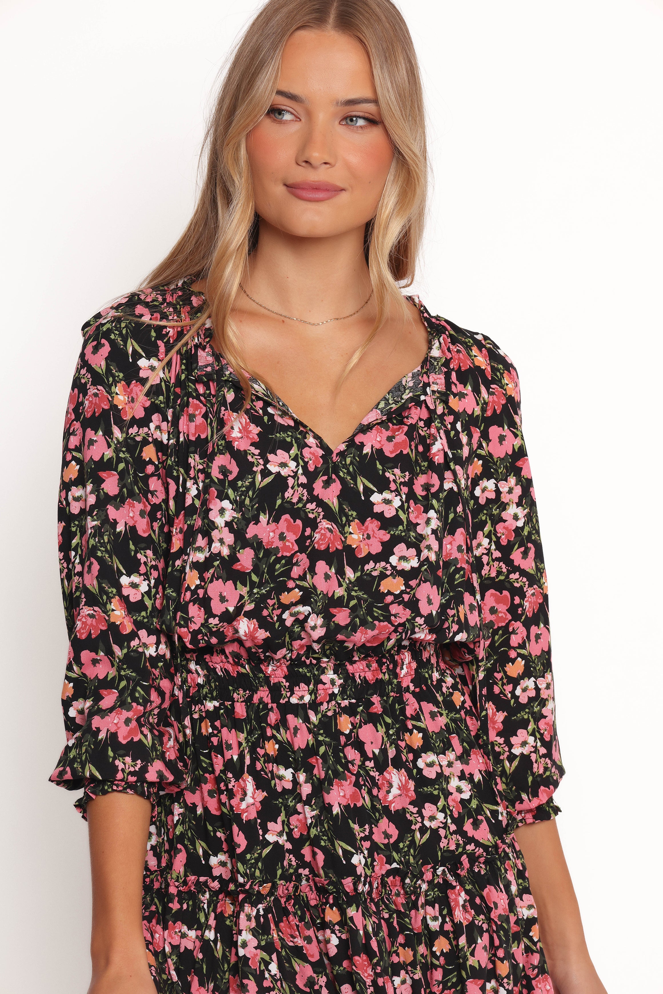 Black Floral Mini Dress with Long Sleeves - Kealan