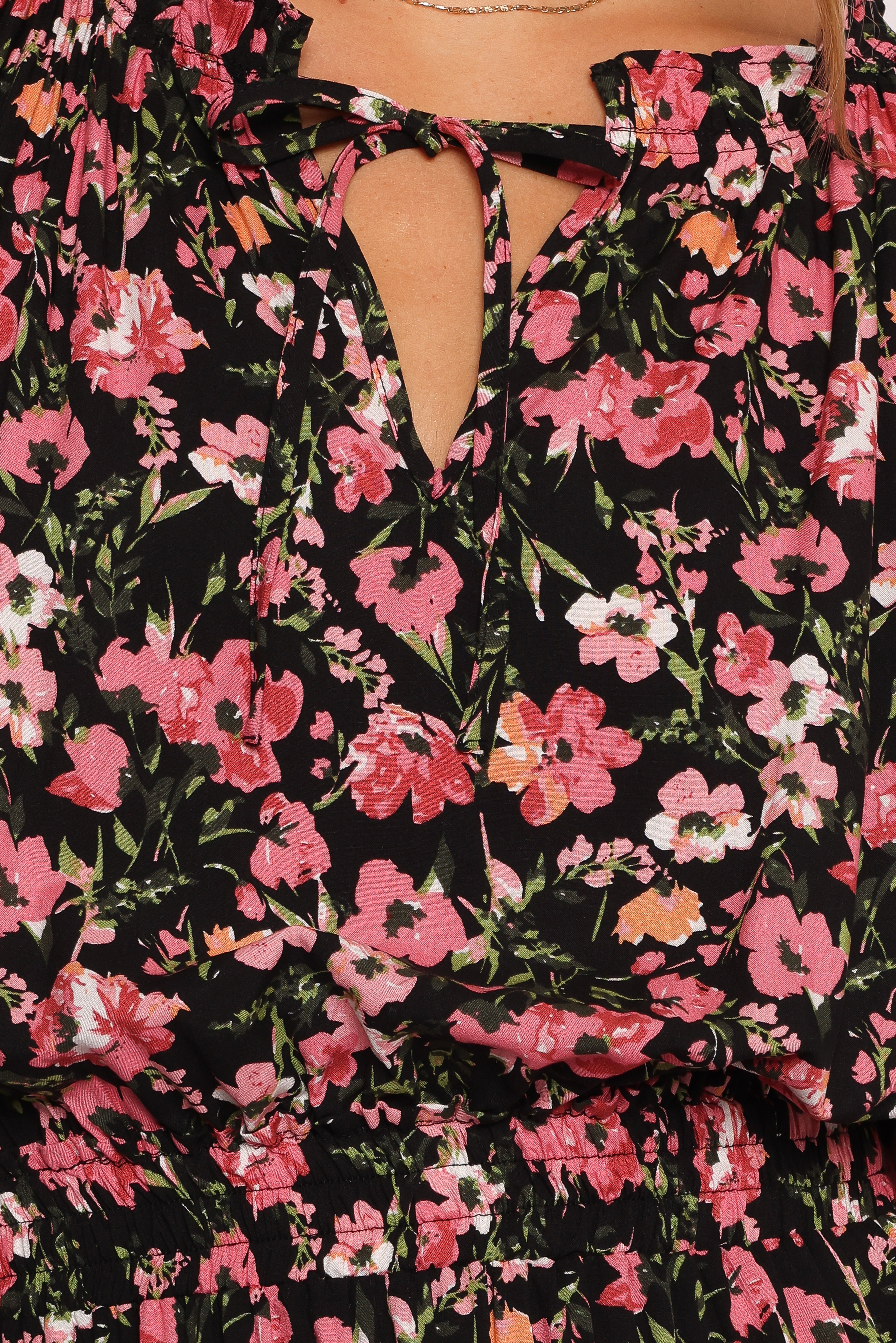 Black Floral Mini Dress with Long Sleeves - Kealan