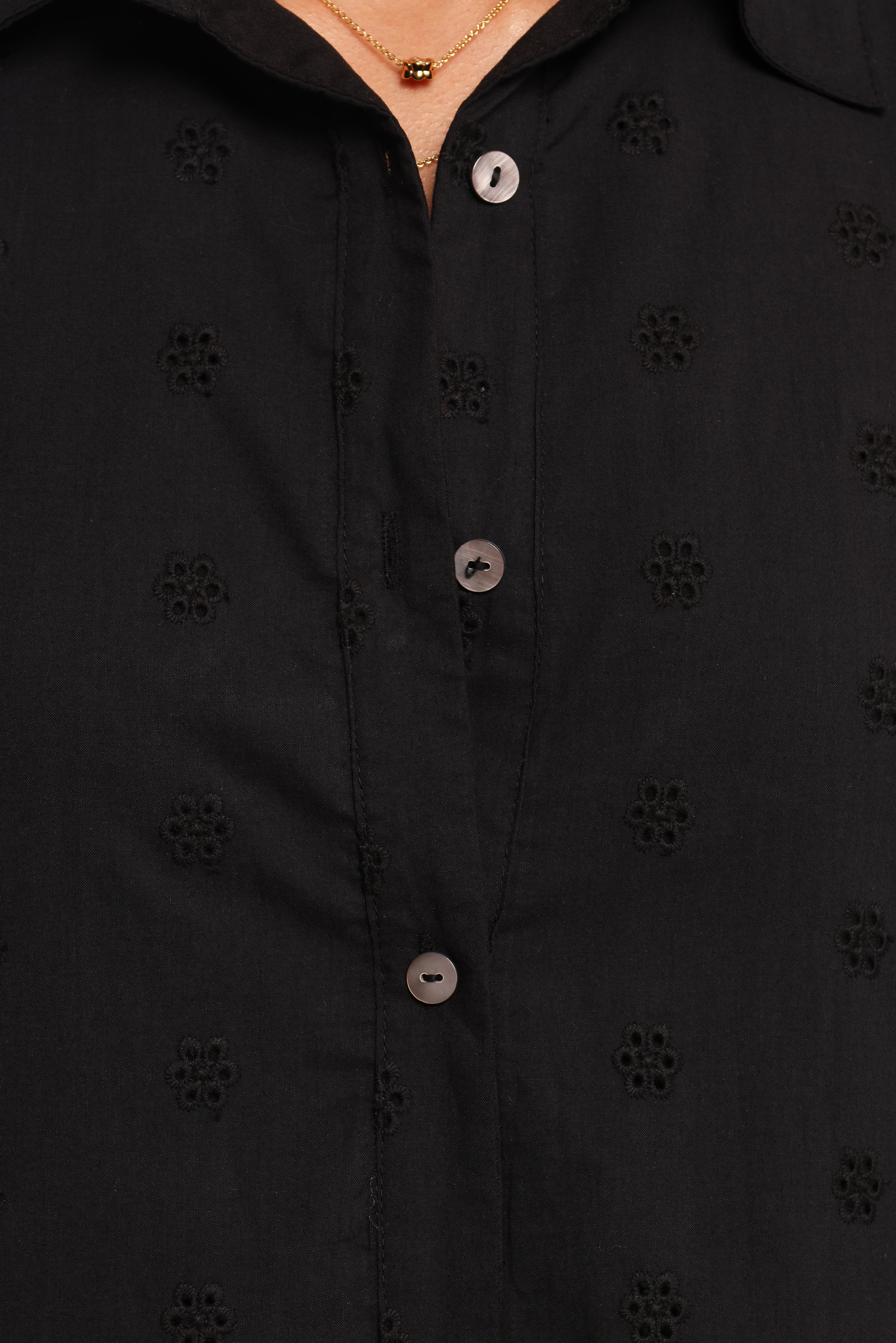 Black Mini Shirt Dress with V Neck & Collar - Grady Cotton Dress