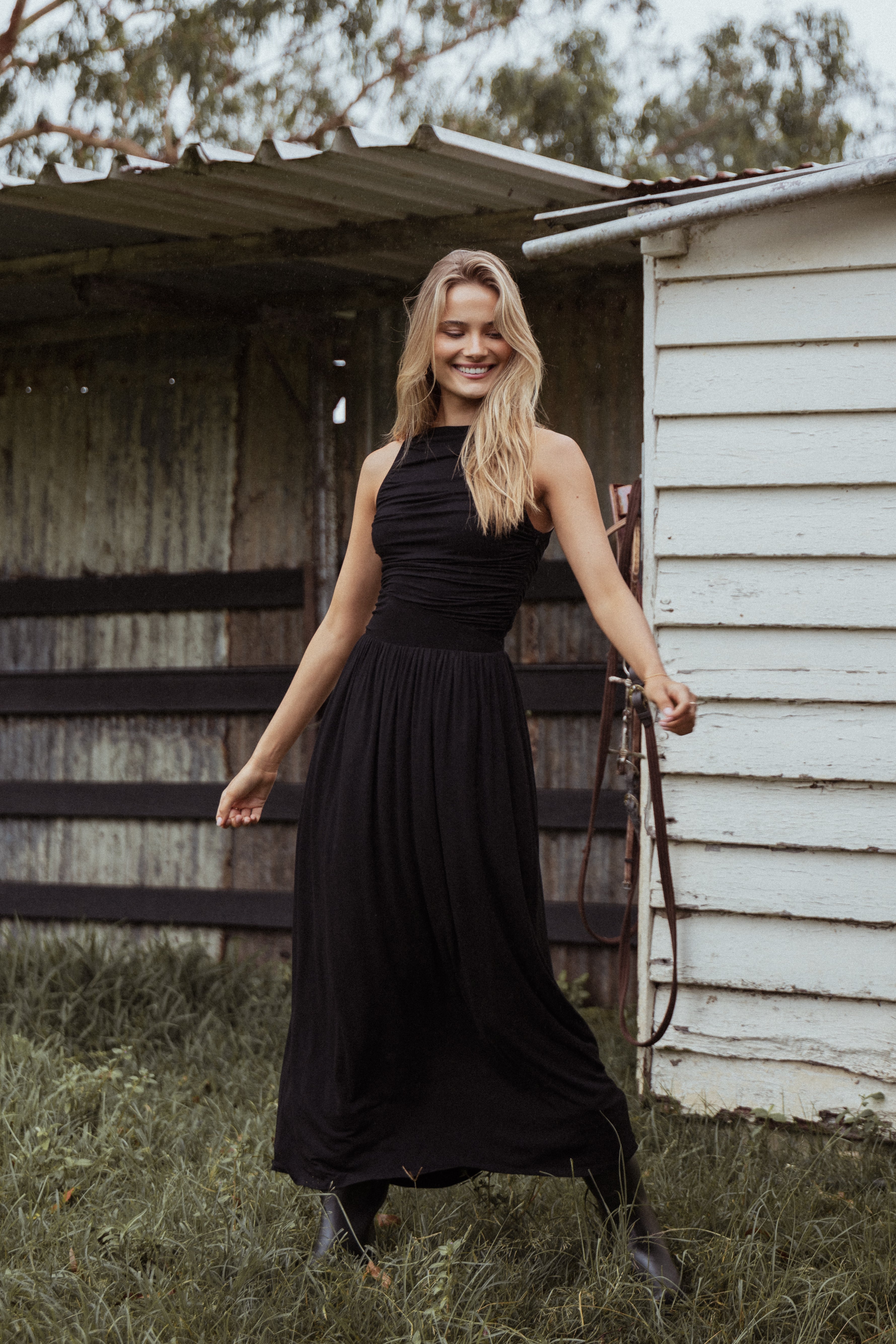 Black Shirley Maxi Dress - Sleeveless A-Line Evening Gown