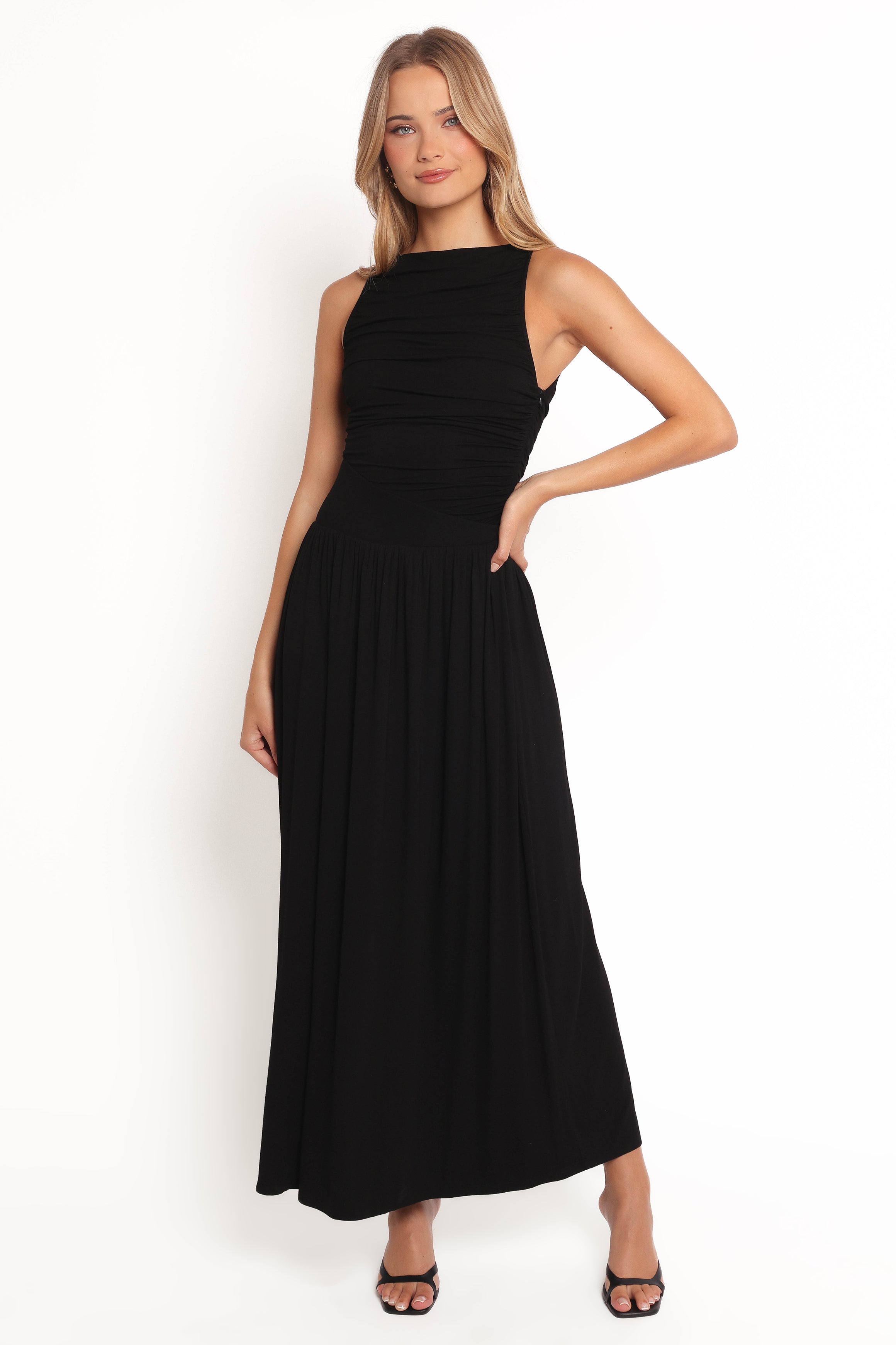 Black Shirley Maxi Dress - Sleeveless A-Line Evening Gown