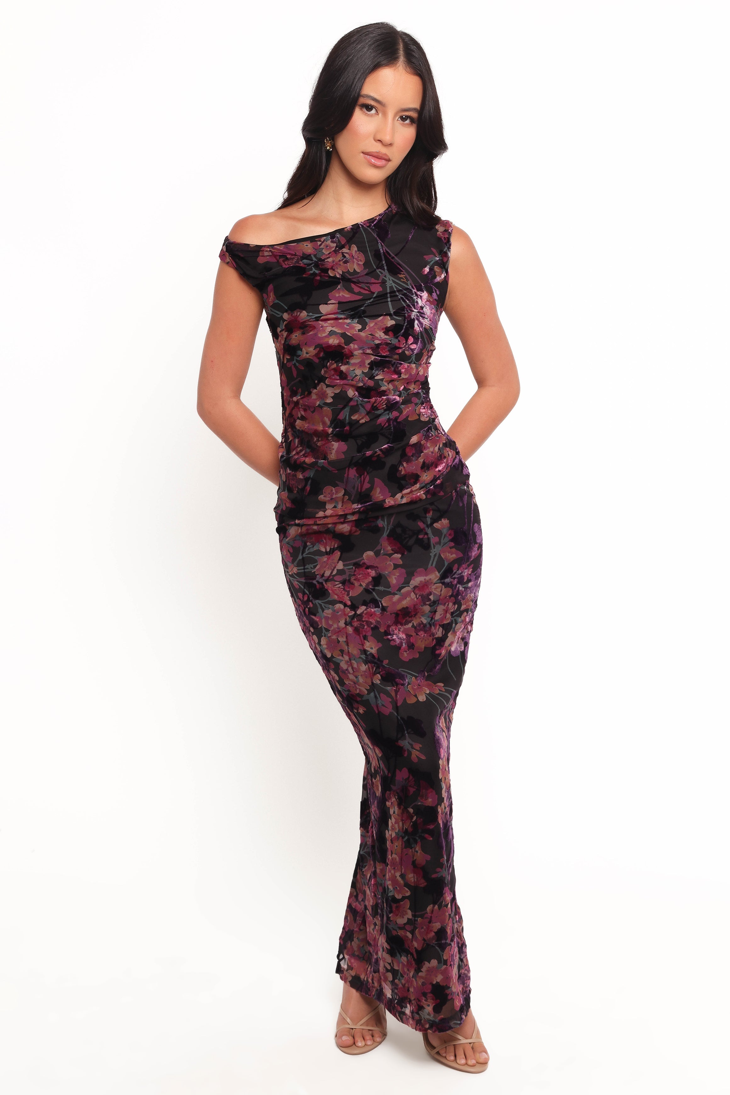 Floral Velvet Maxi Dress with Back Split - Genevieve