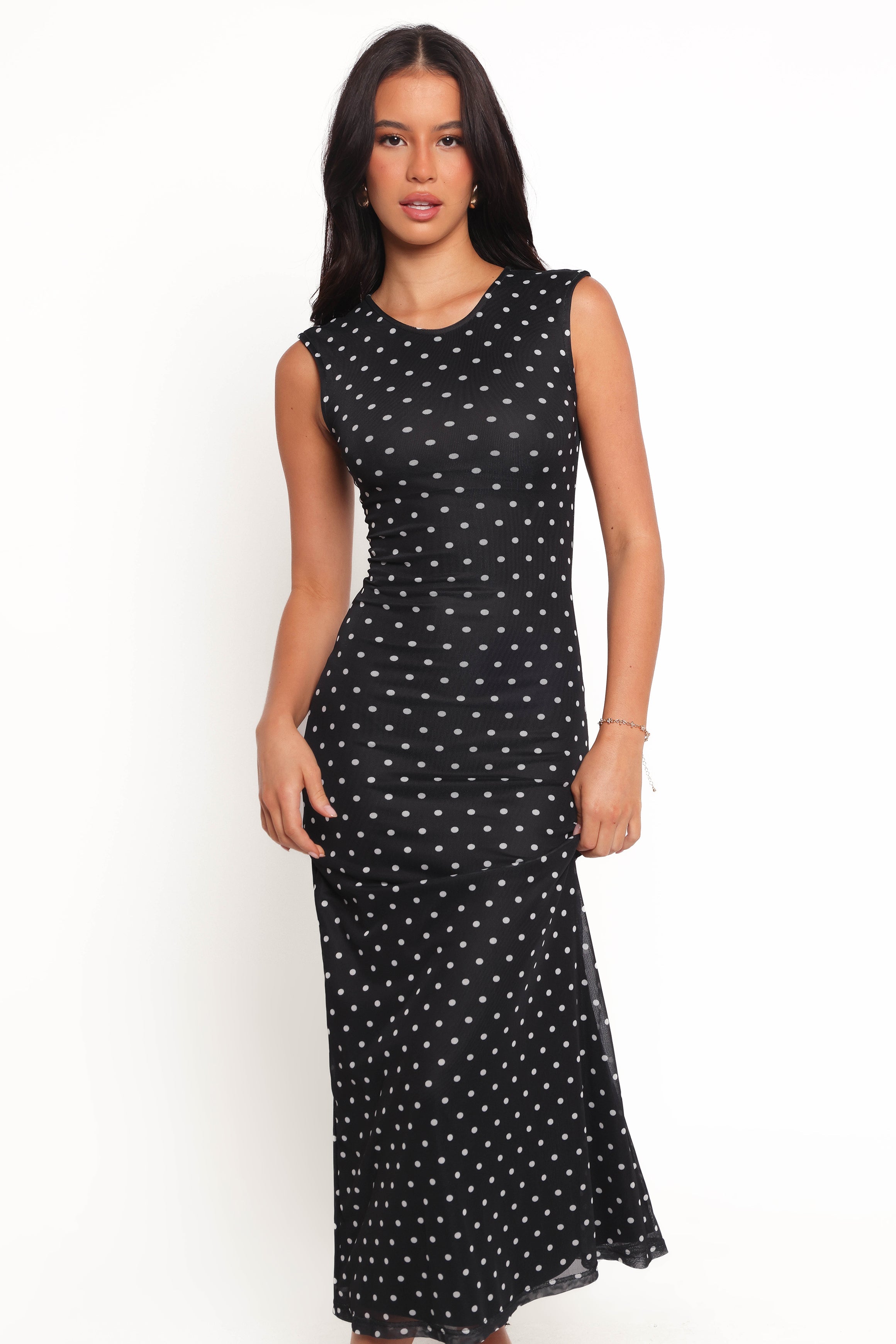 Drea Polka Dot Bodycon Maxi Dress - Black & White