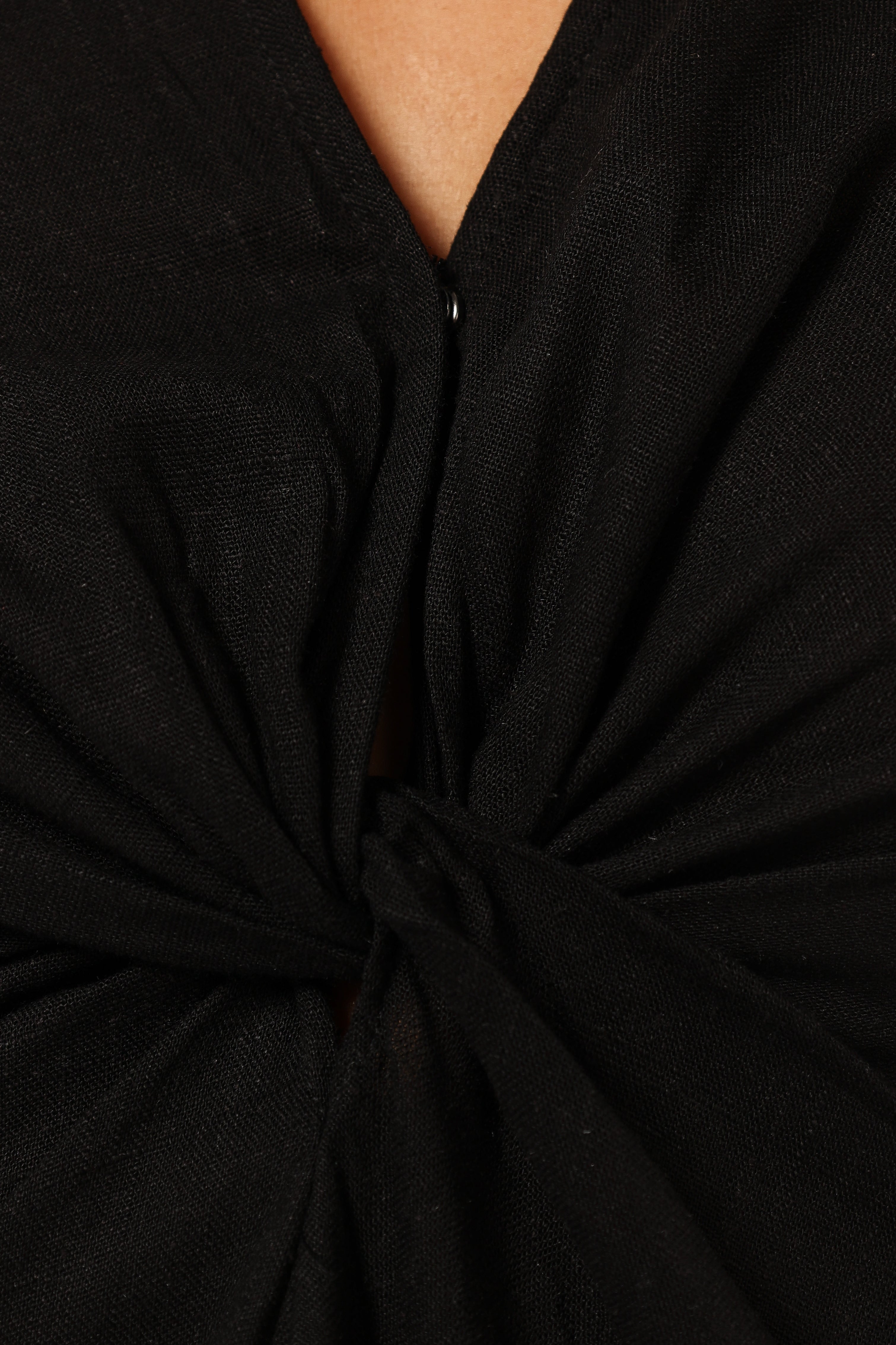 Matilda Black Midi Dress with V Neck & Puff Sleeves