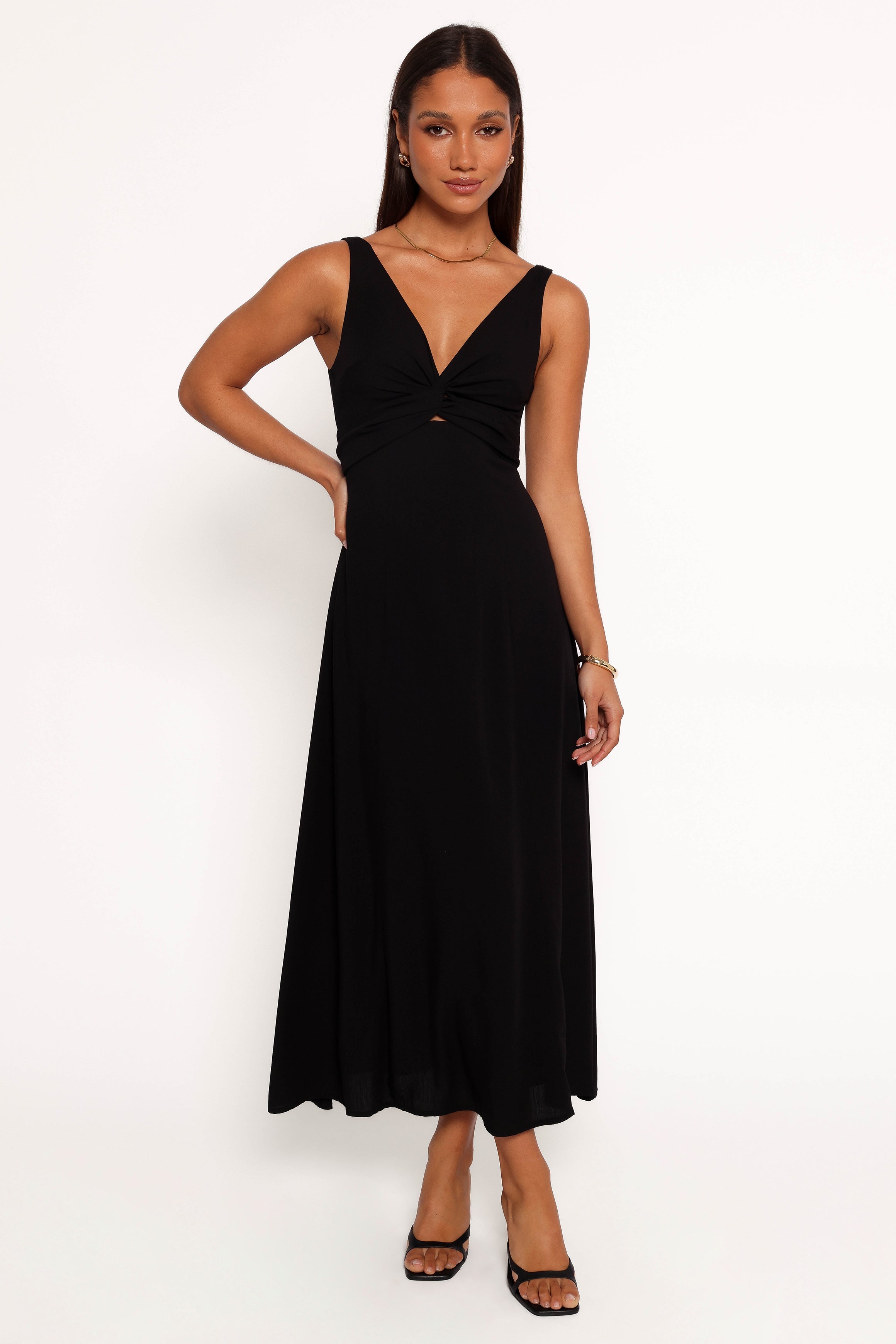 Black V-Neck Midi Dress with Cut-Out Detail - Archer