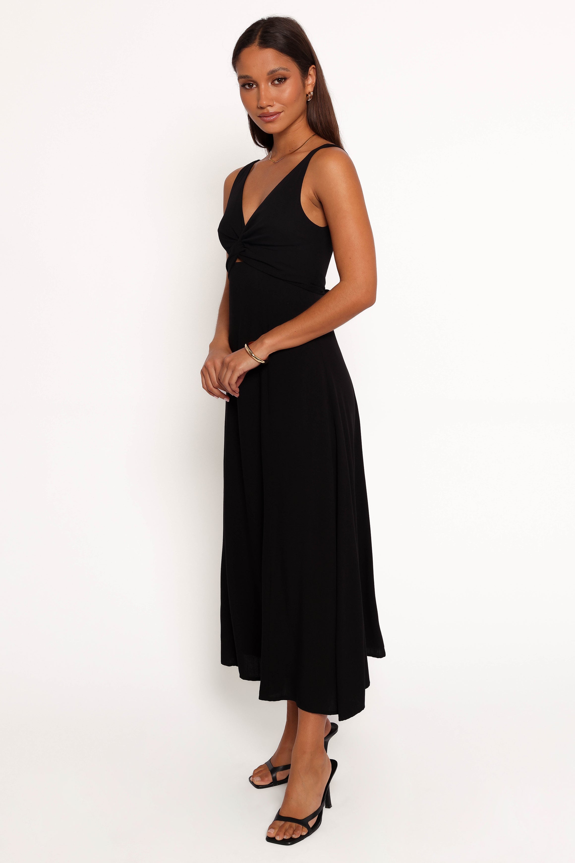 Black V-Neck Midi Dress with Cut-Out Detail - Archer