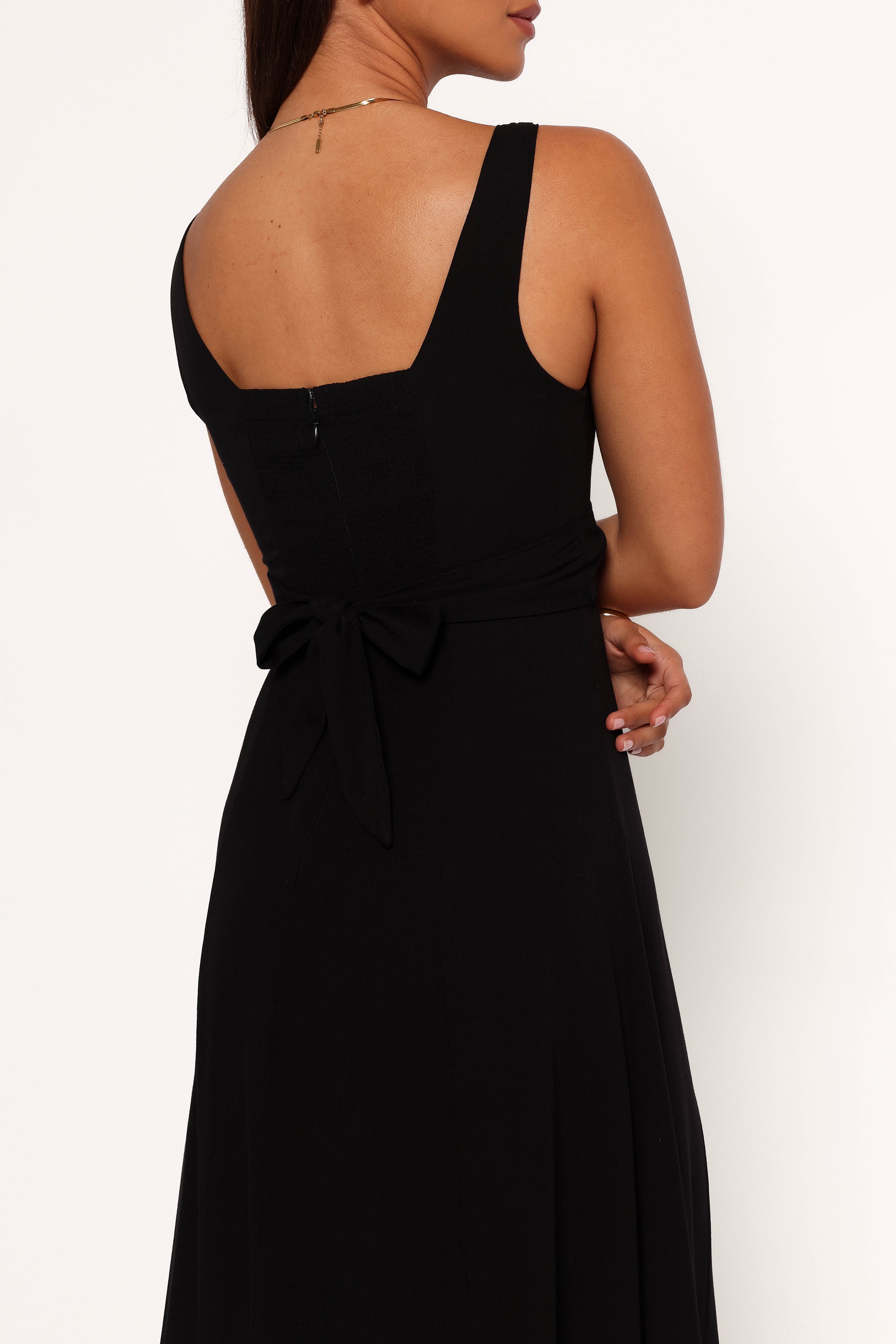 Black V-Neck Midi Dress with Cut-Out Detail - Archer