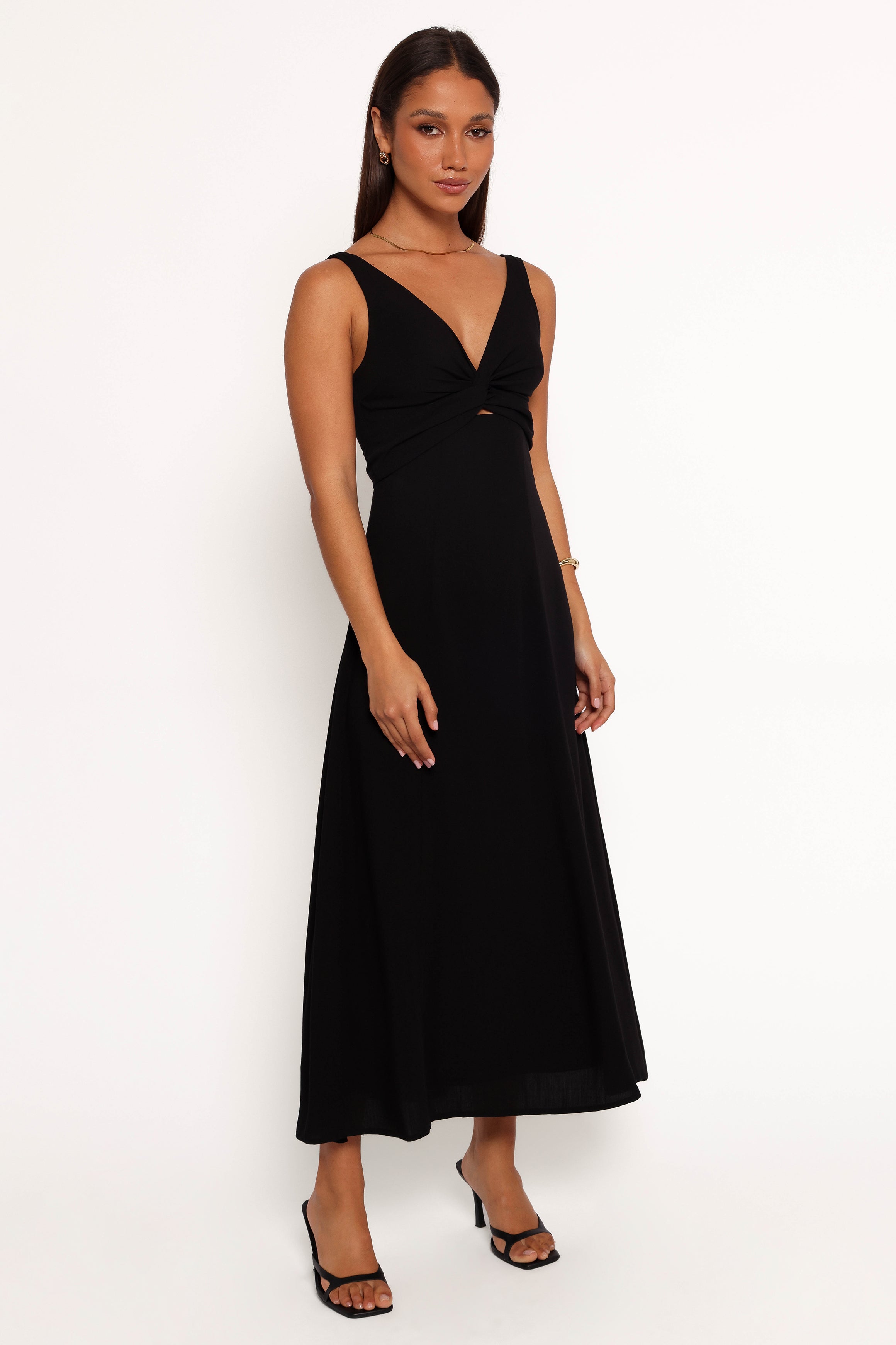 Black V-Neck Midi Dress with Cut-Out Detail - Archer
