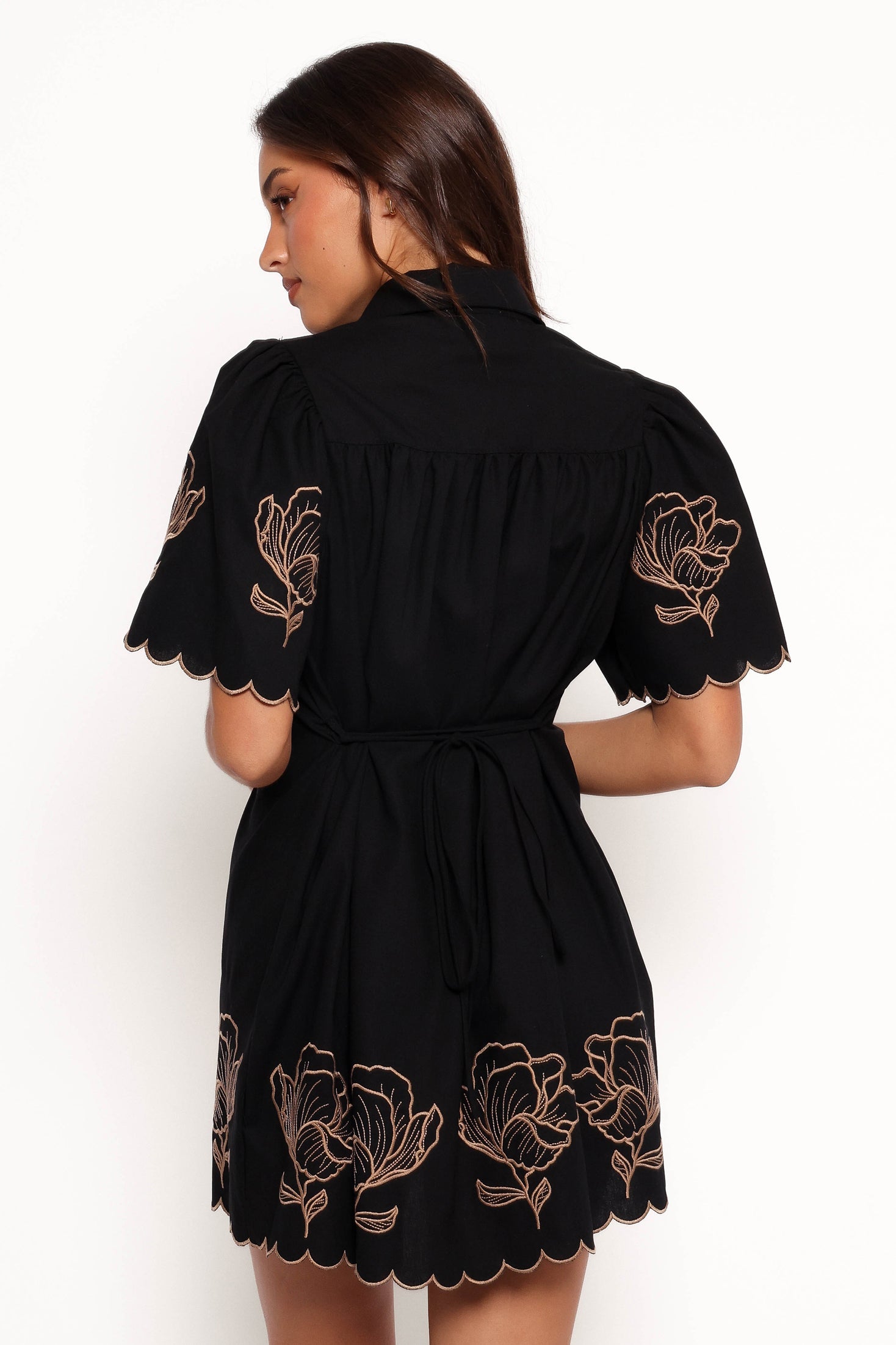 Black Jax Mini Dress with Scalloped Hem & Button Front