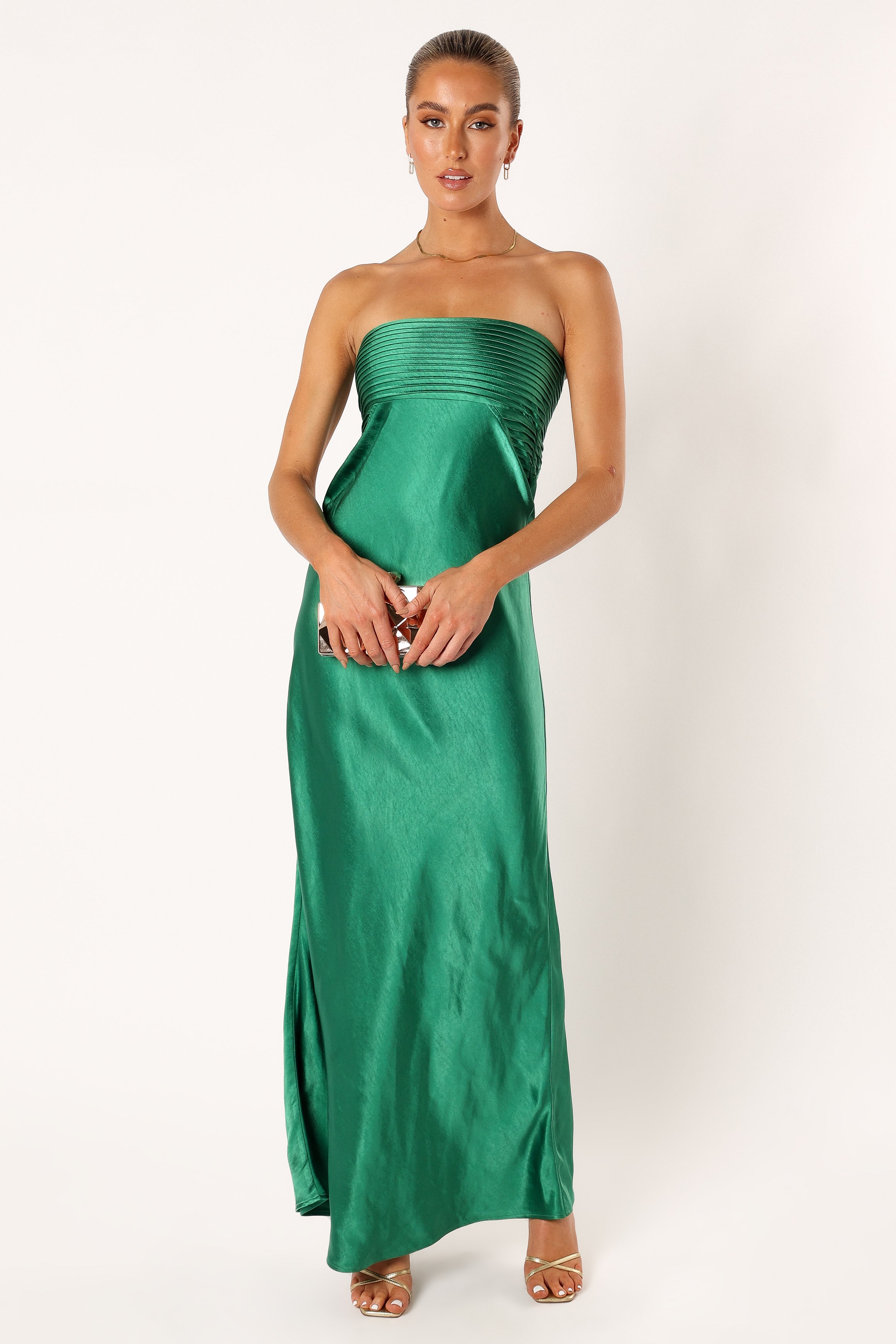 Emerald Green Adina Maxi Dress - Pleated Bodice & Zip Back